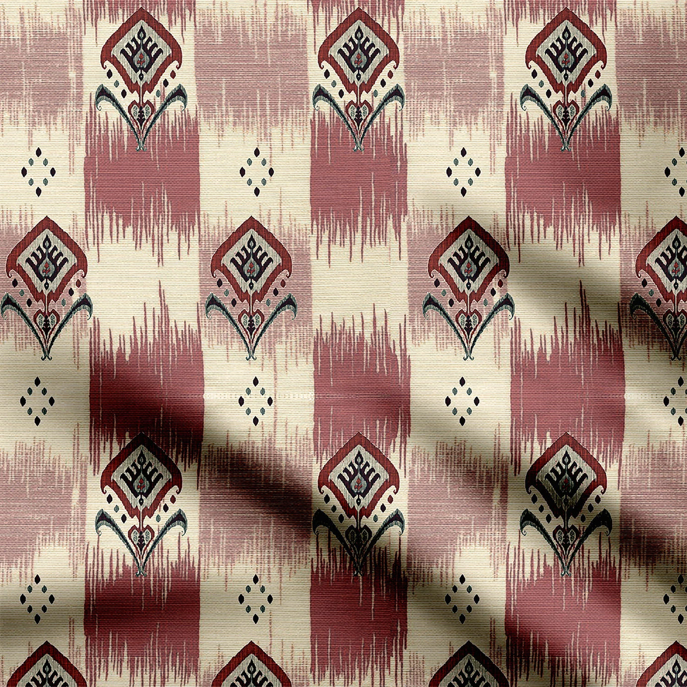 Moroccan Ruby Ikat Print Fabric