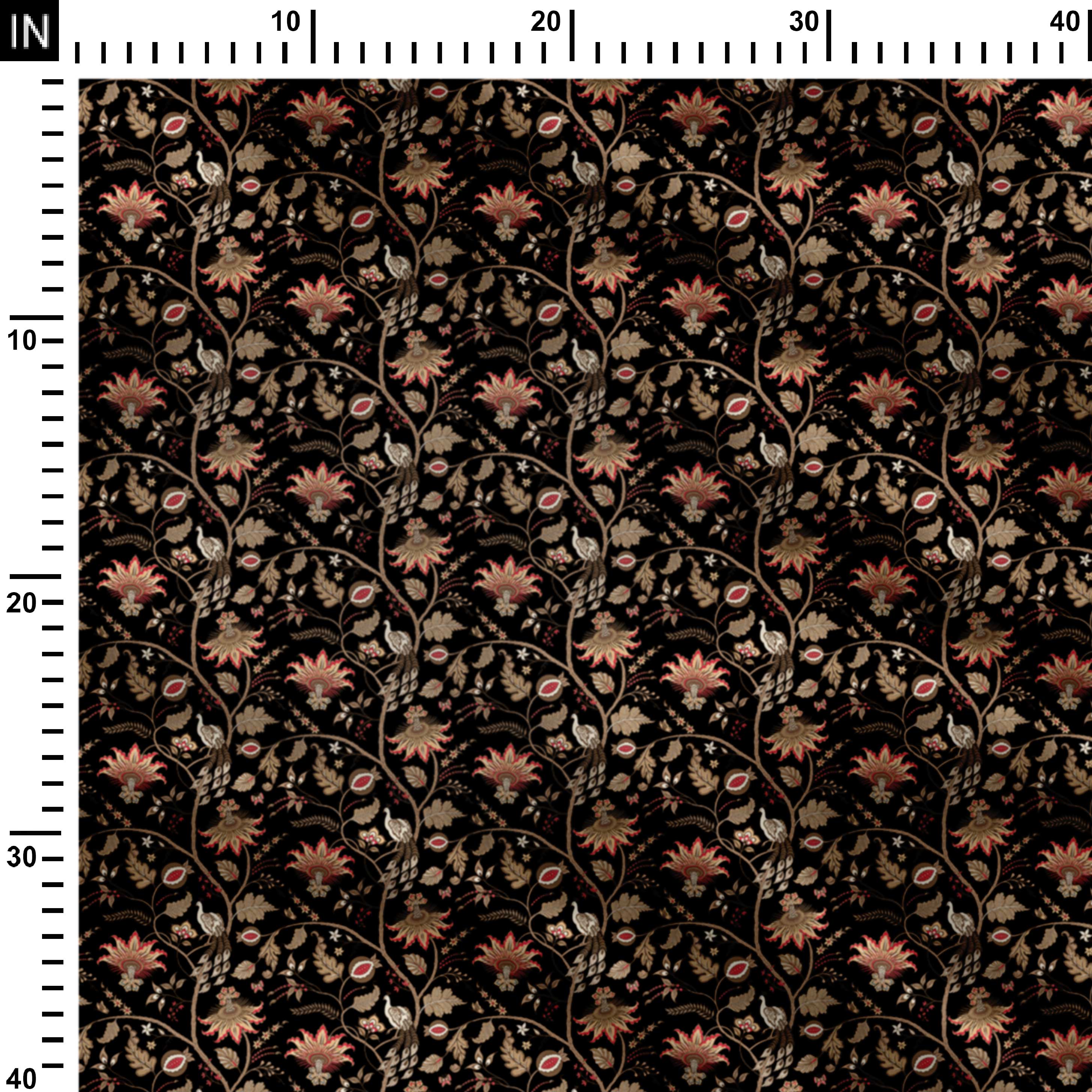 Indian floral Passion and peacock dark Print Fabric