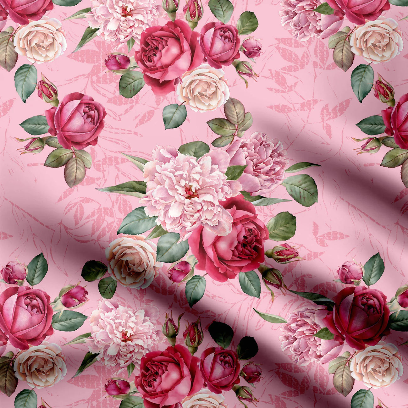 Tickled Pink Roses Print Fabric