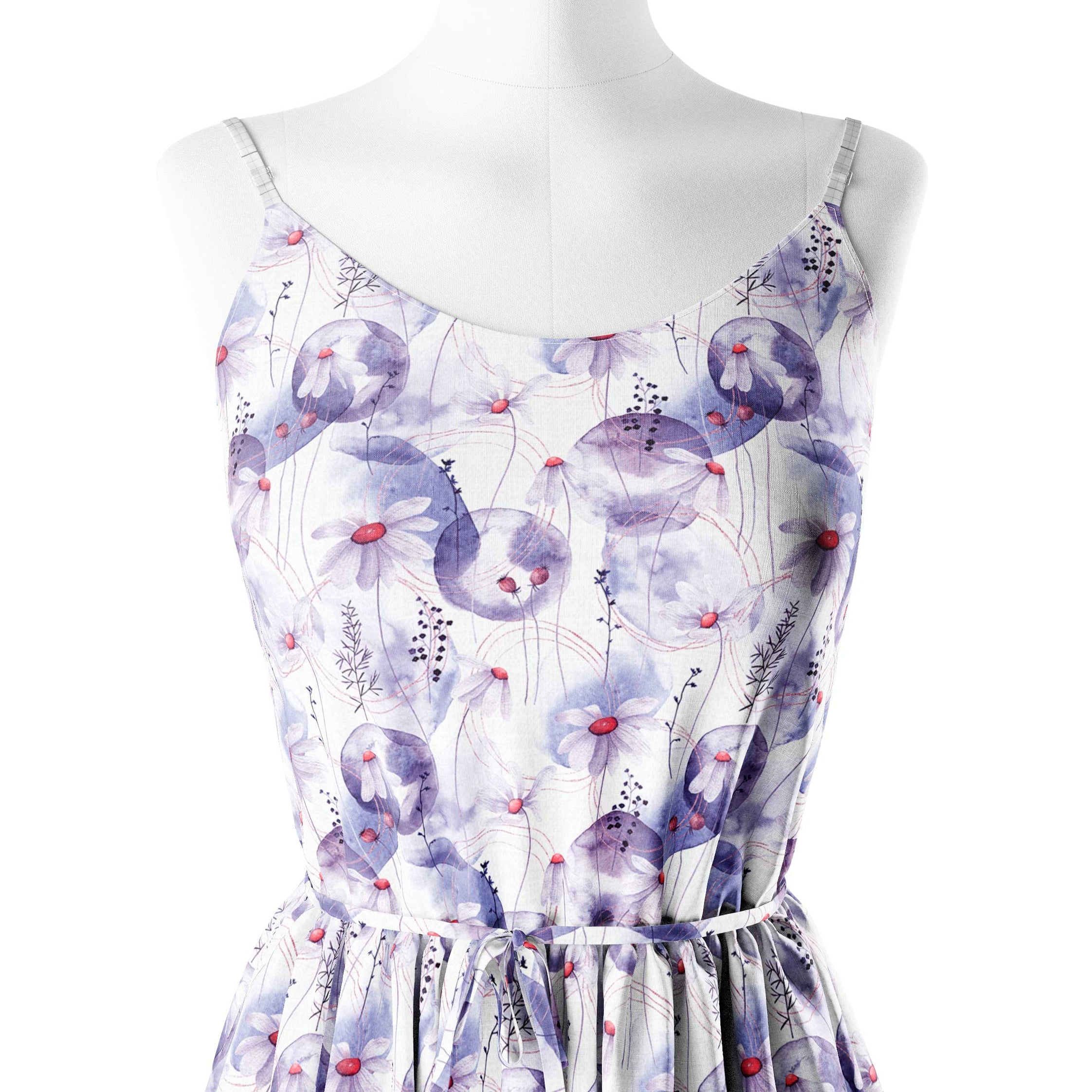 स्लेट ब्लू डेज़ी प्रिंट फ़ैब्रिक