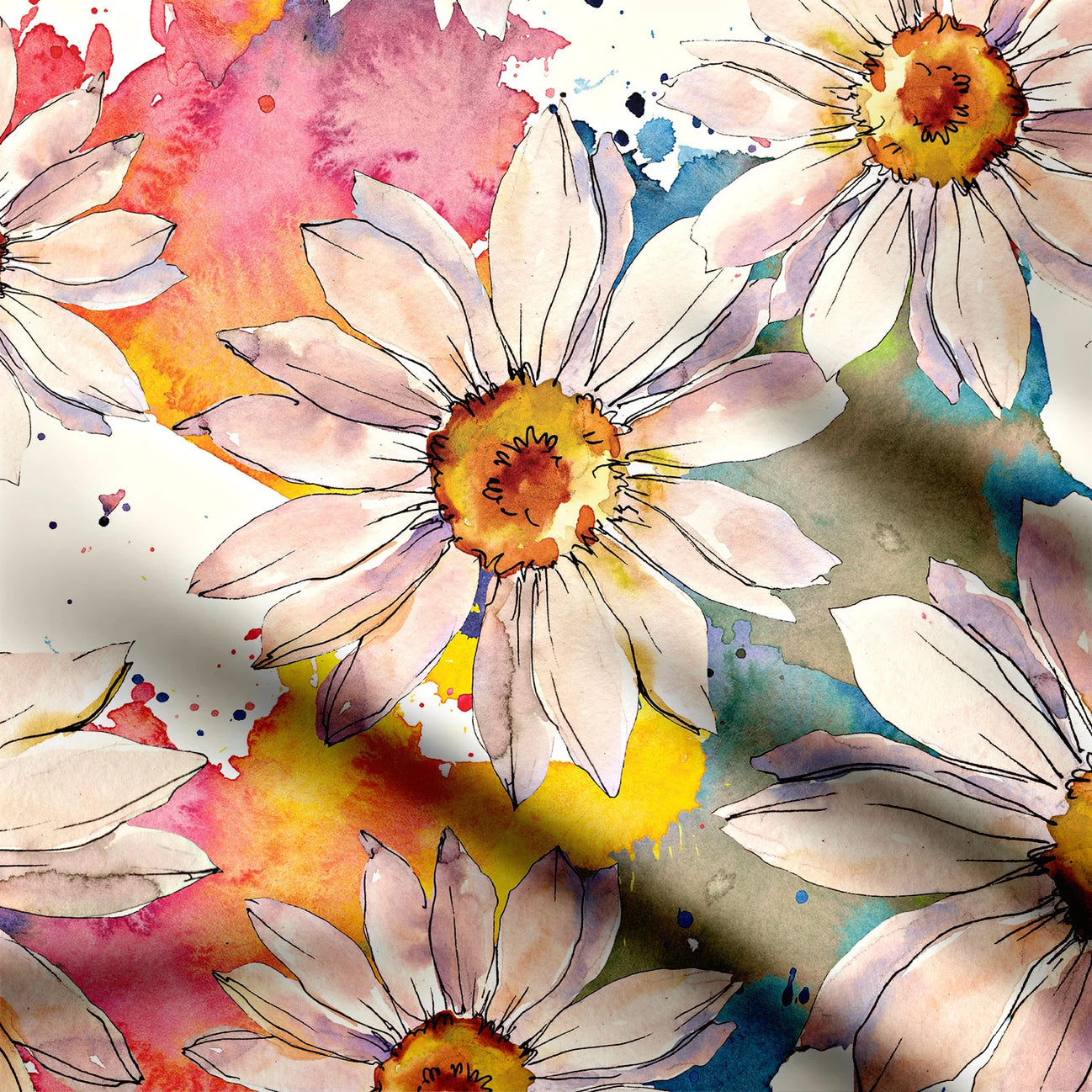 Water colour flower Print Fabric