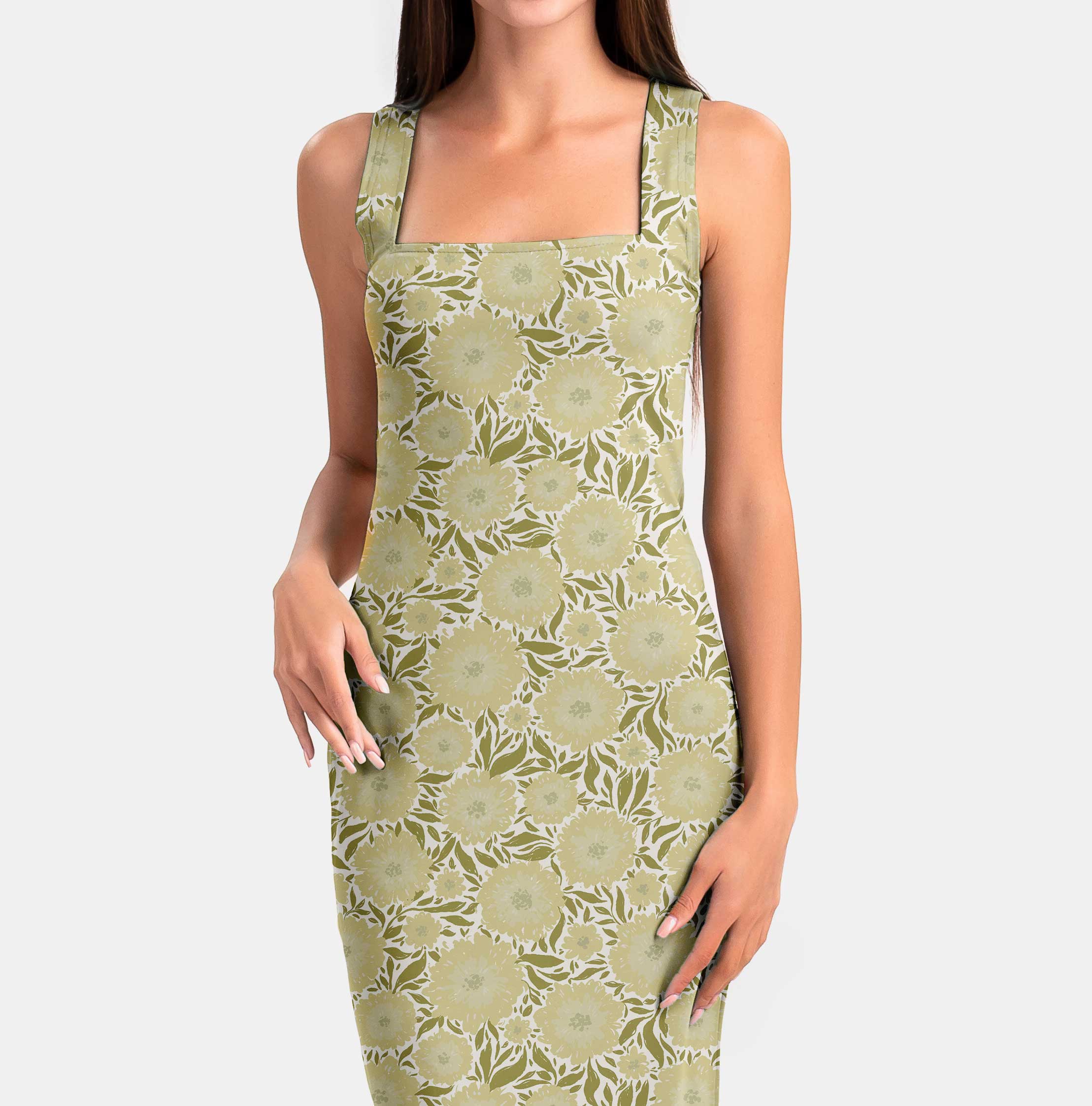 सॉफ्ट ग्रीन फ्लोरल प्रिंट फ़ैब्रिक