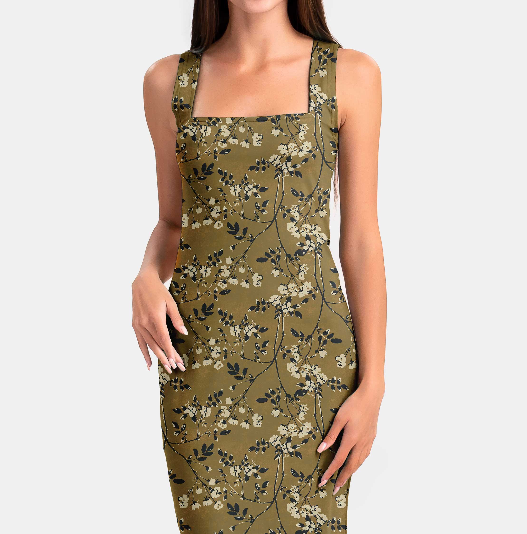 Blooms In Dark Print Fabric