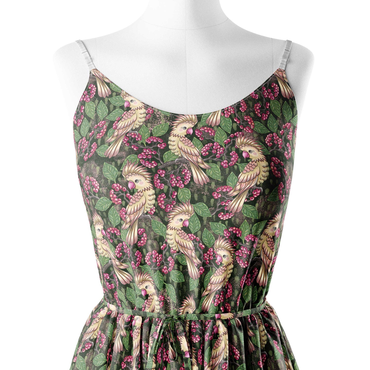 Parrot and berries Print Fabric