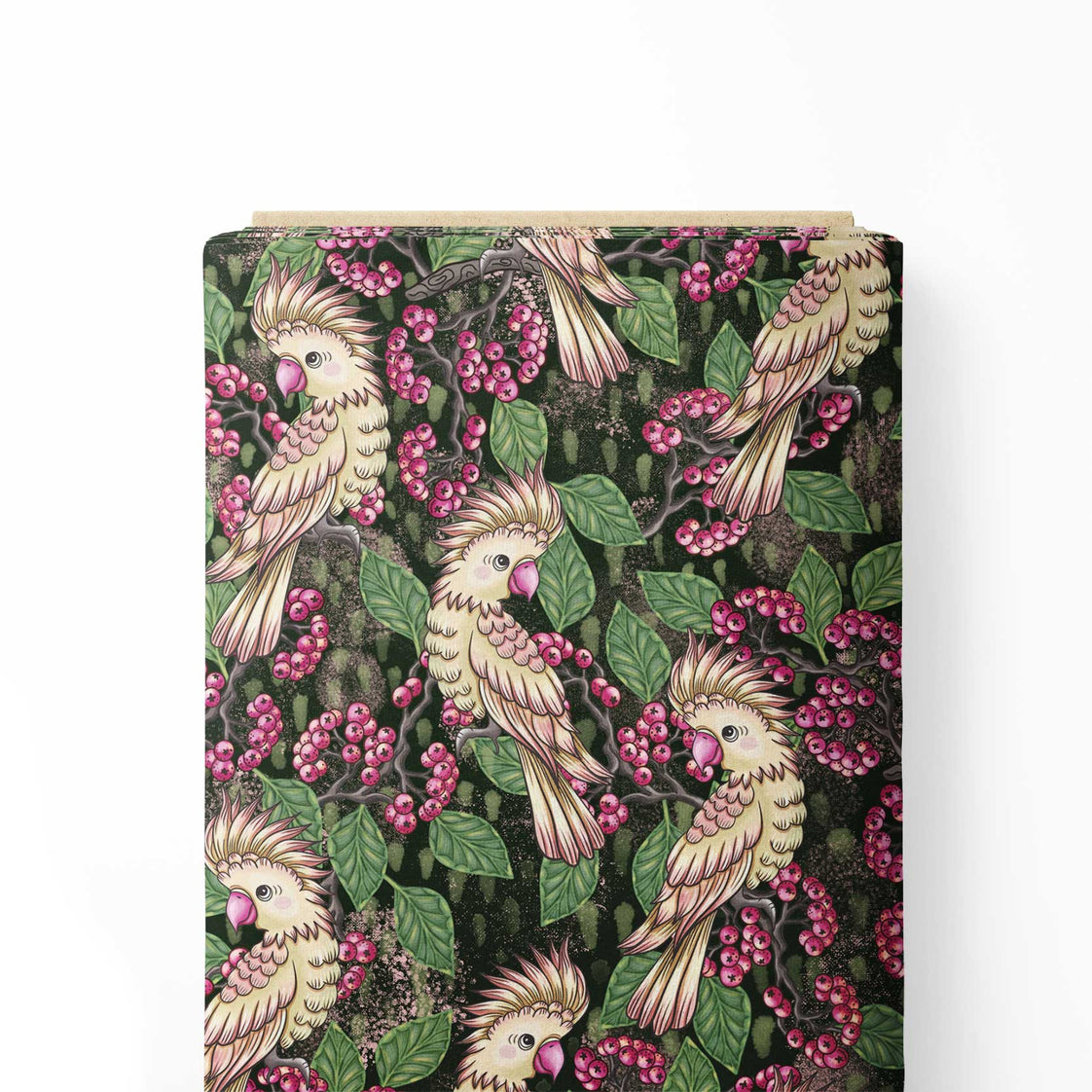 Parrot and berries Print Fabric