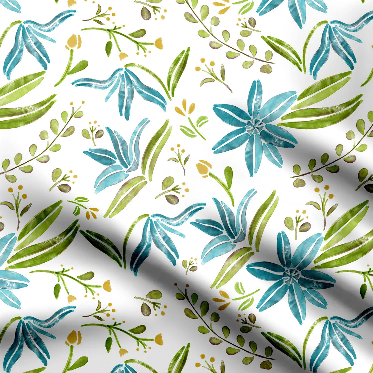 Turquoise Blossoms Print Fabric