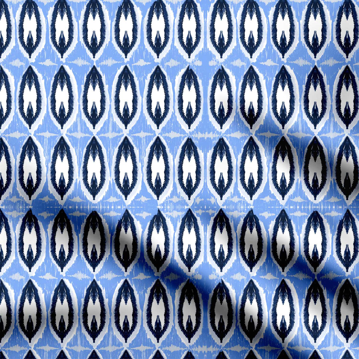 Ikat blue and white Print Fabric