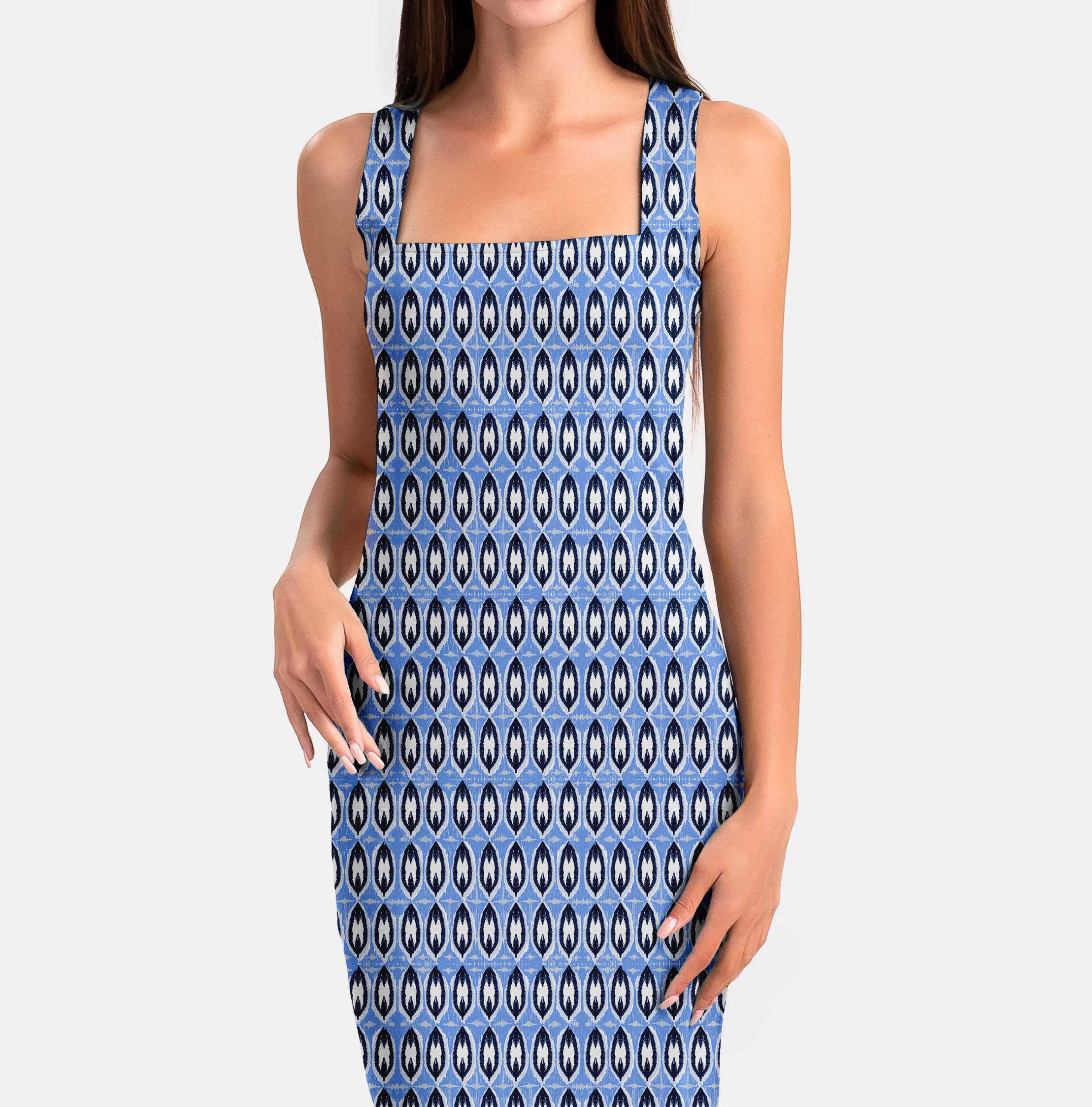 Ikat blue and white Print Fabric