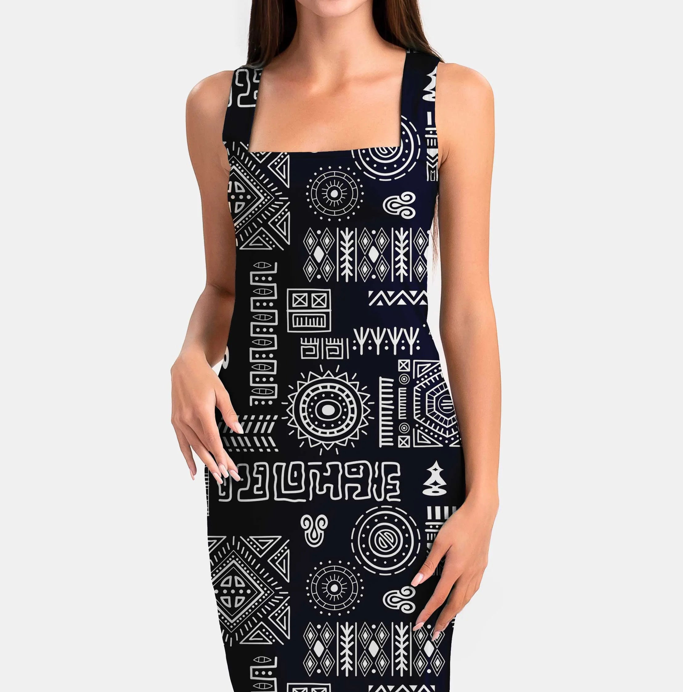 African Tribal Vector Black Print Fabric