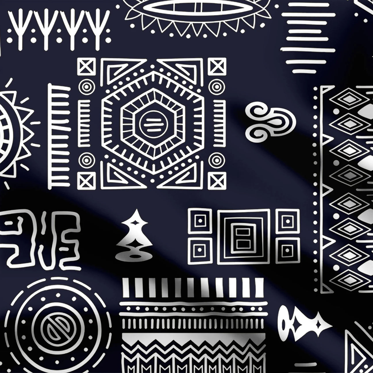 African Tribal Vector Black Print Fabric