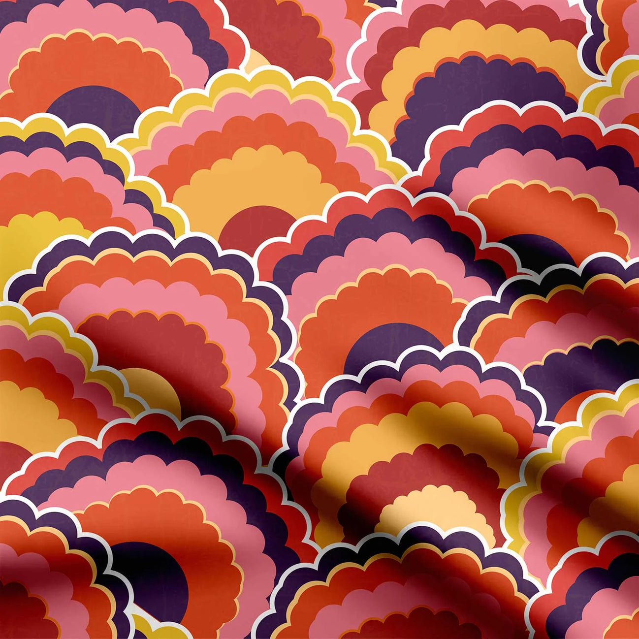 Retro Sunshine- Orange, yellow and pink Print Fabric