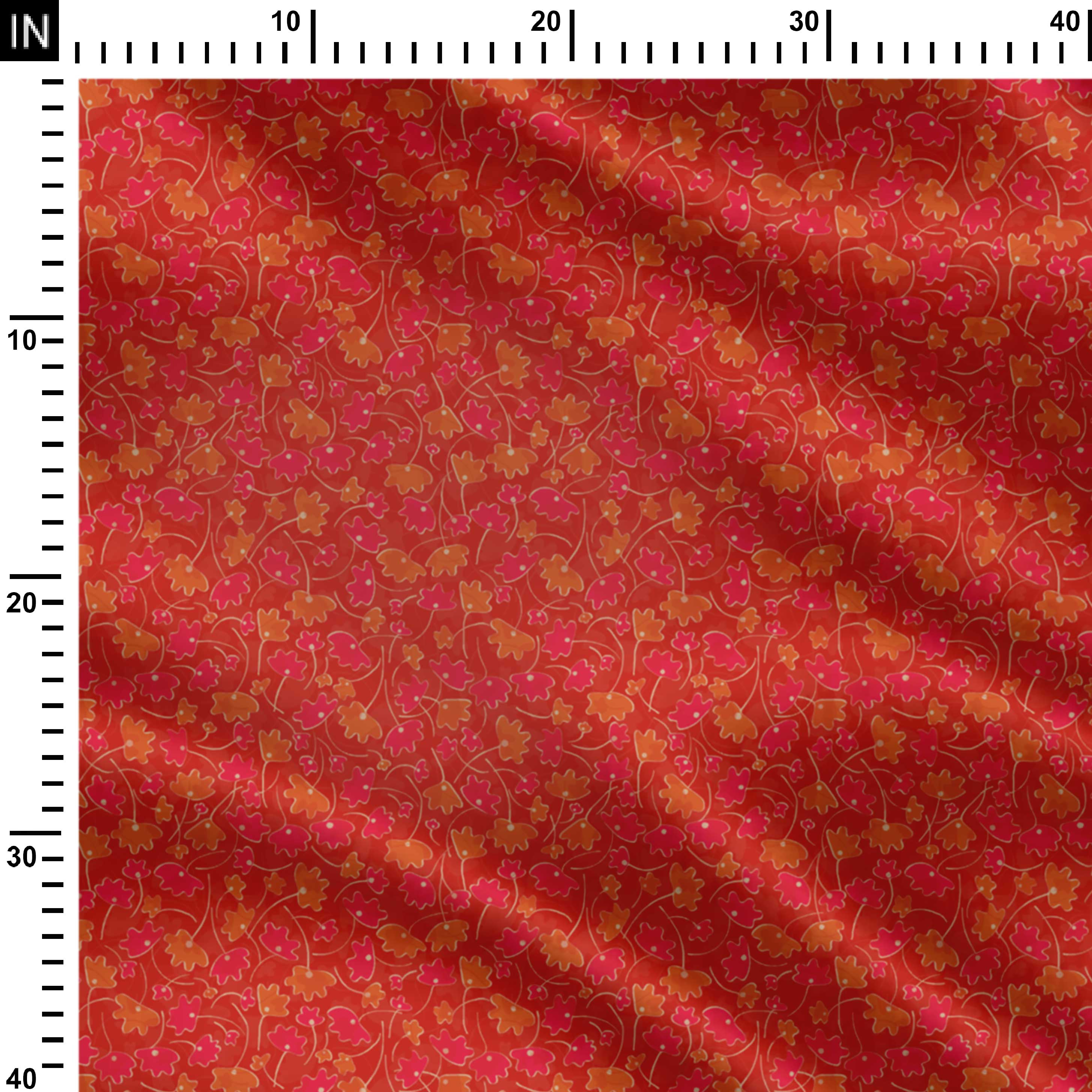 पत्तियां- लाल, गुलाबी और जले हुए नारंगी प्रिंट वाला कपड़ा