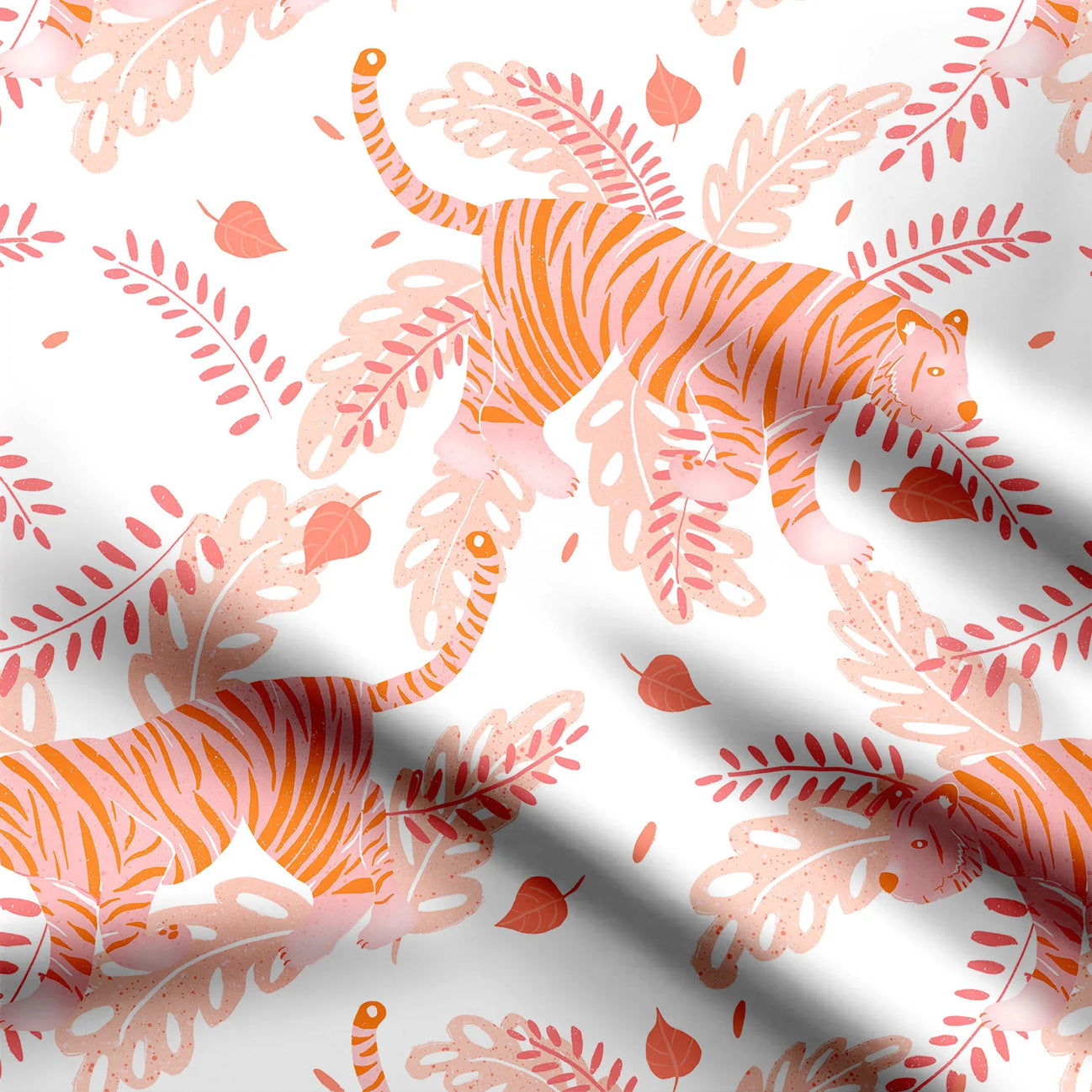 Tiger safari orange and white Print Fabric