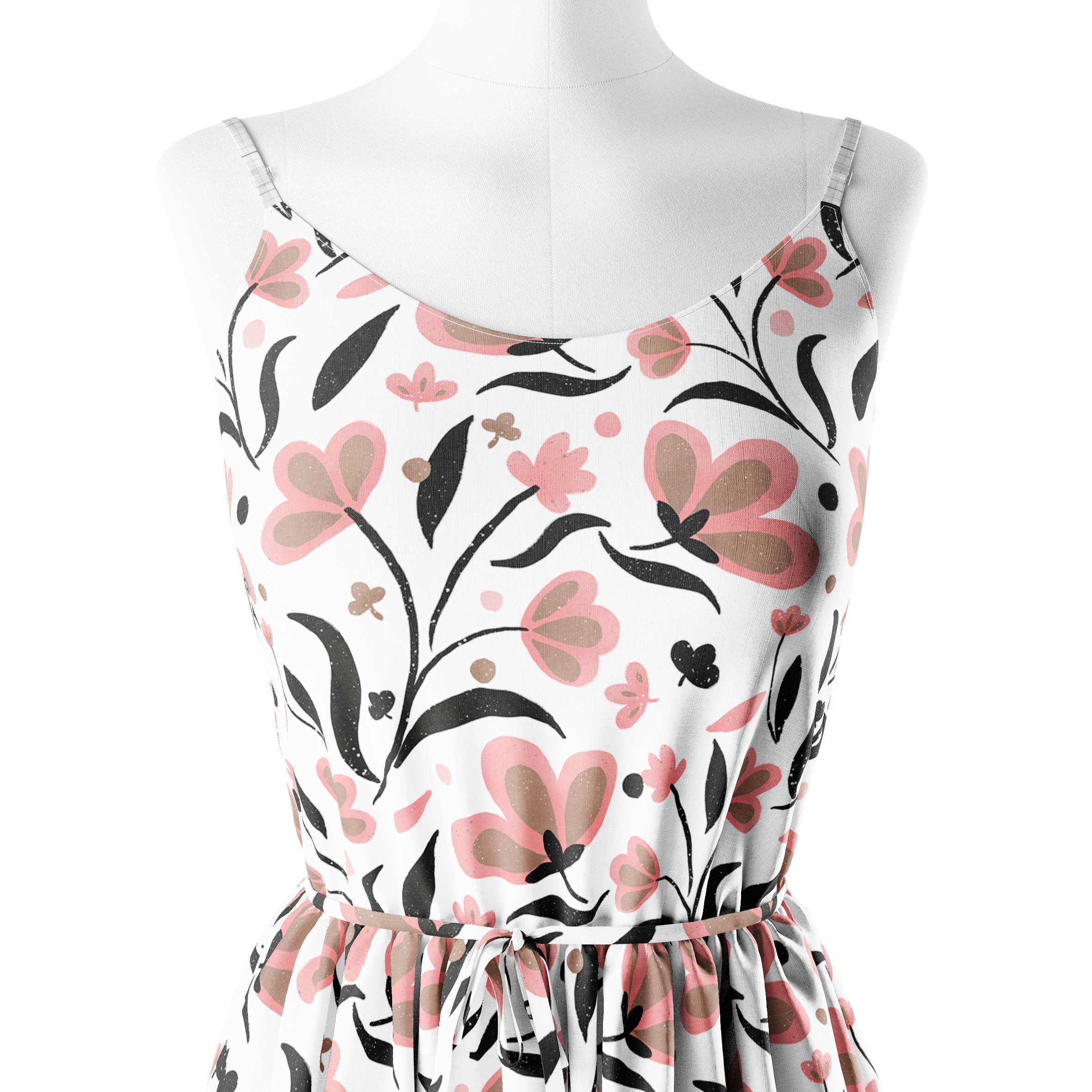 Modern bloom pink and black Print Fabric