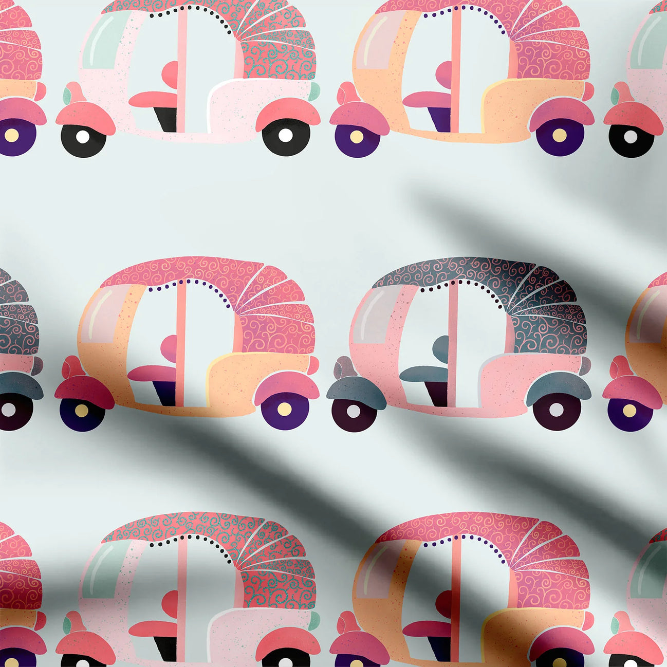 Hippie rickshaw pink, yellow and mint Print Fabri