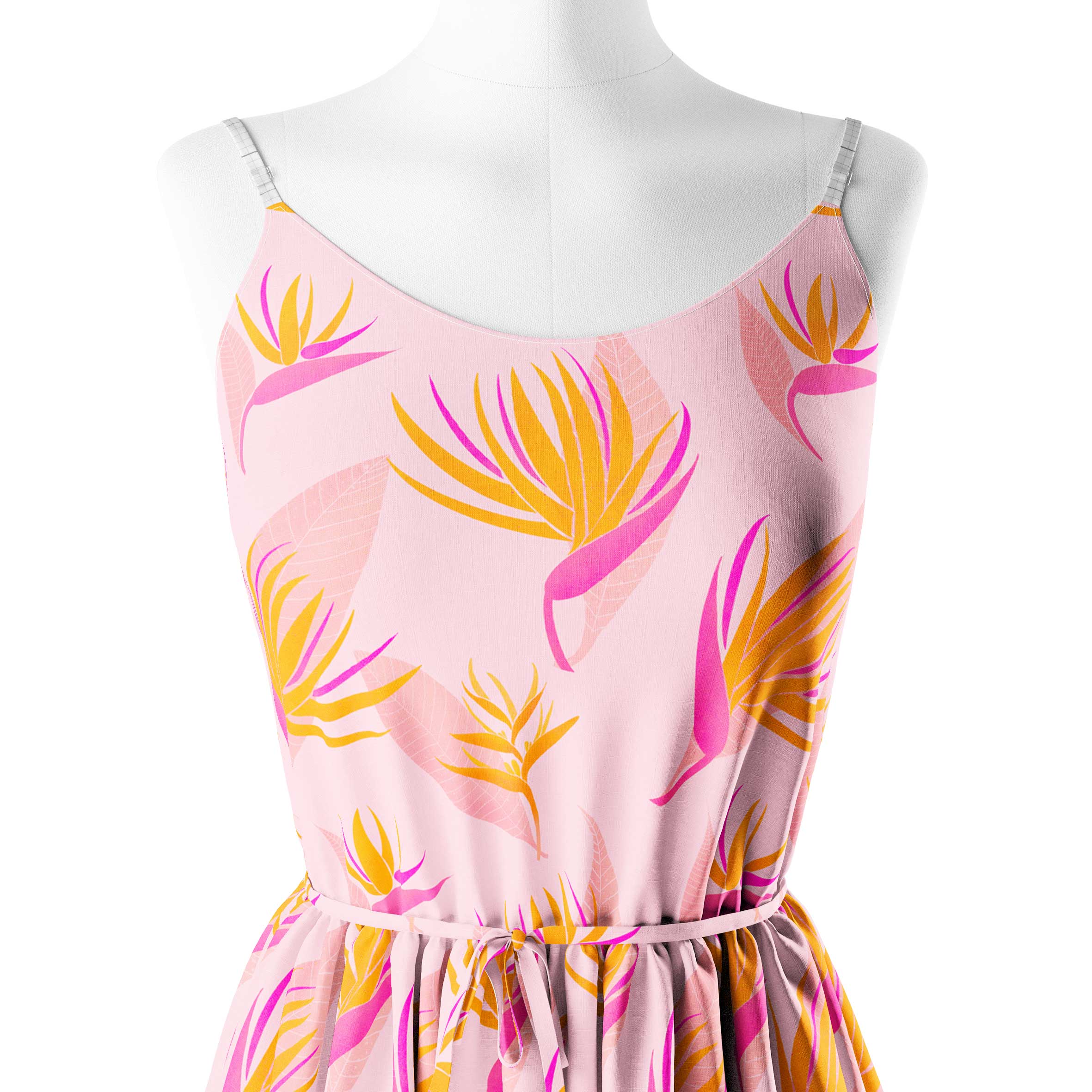 Bird of paradise pink and yellow Print Fabric