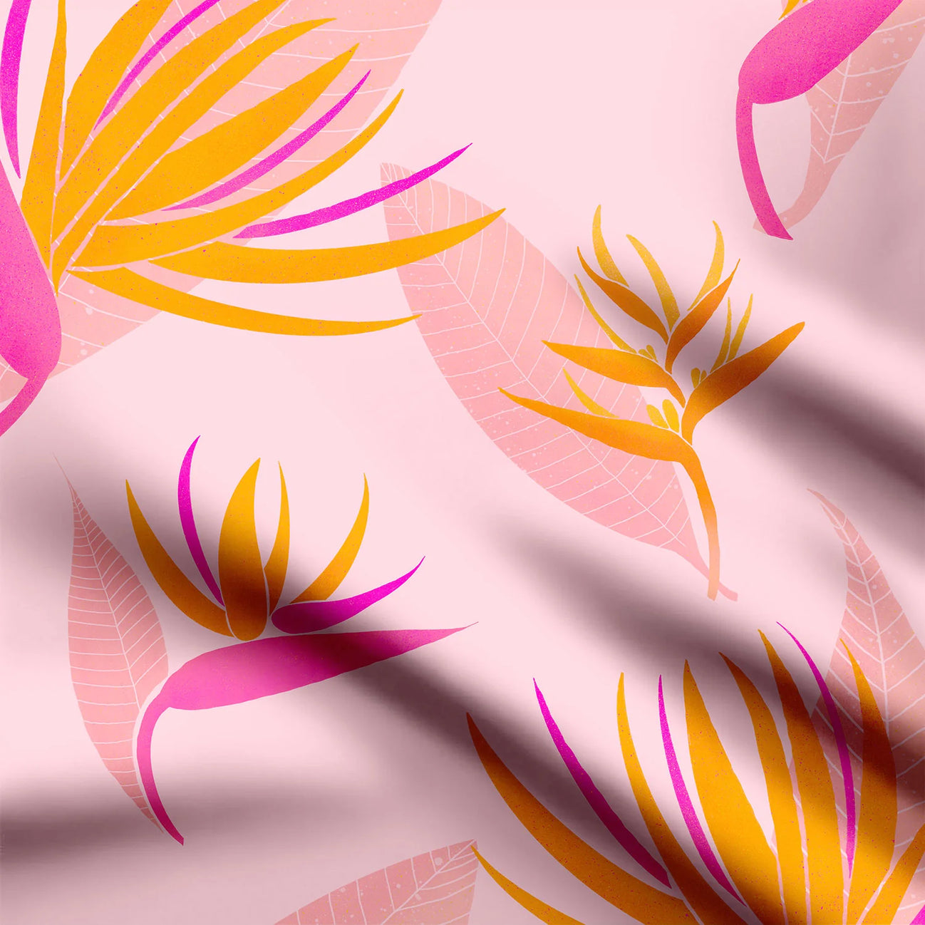 Bird of paradise pink and yellow Print Fabric