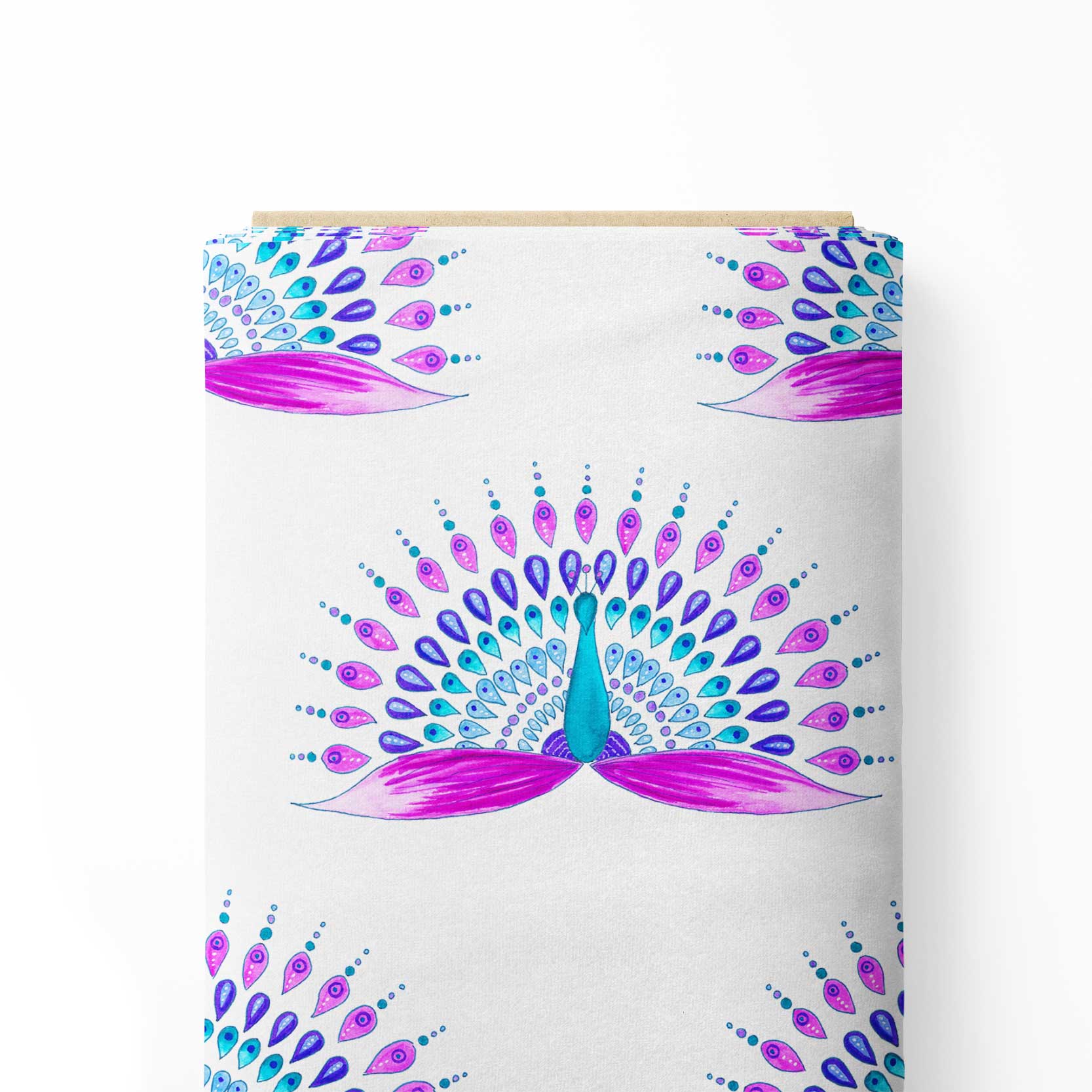 Mandala peacock pink and turquoise Print Fabric