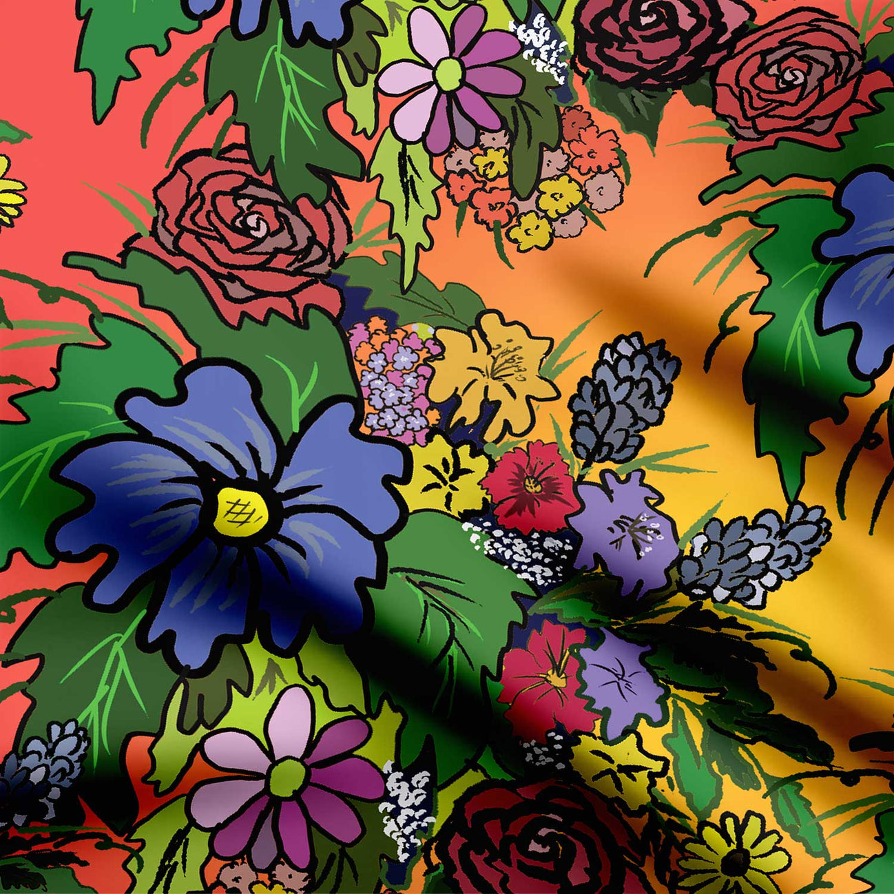 Vibrant flowers Print Fabric