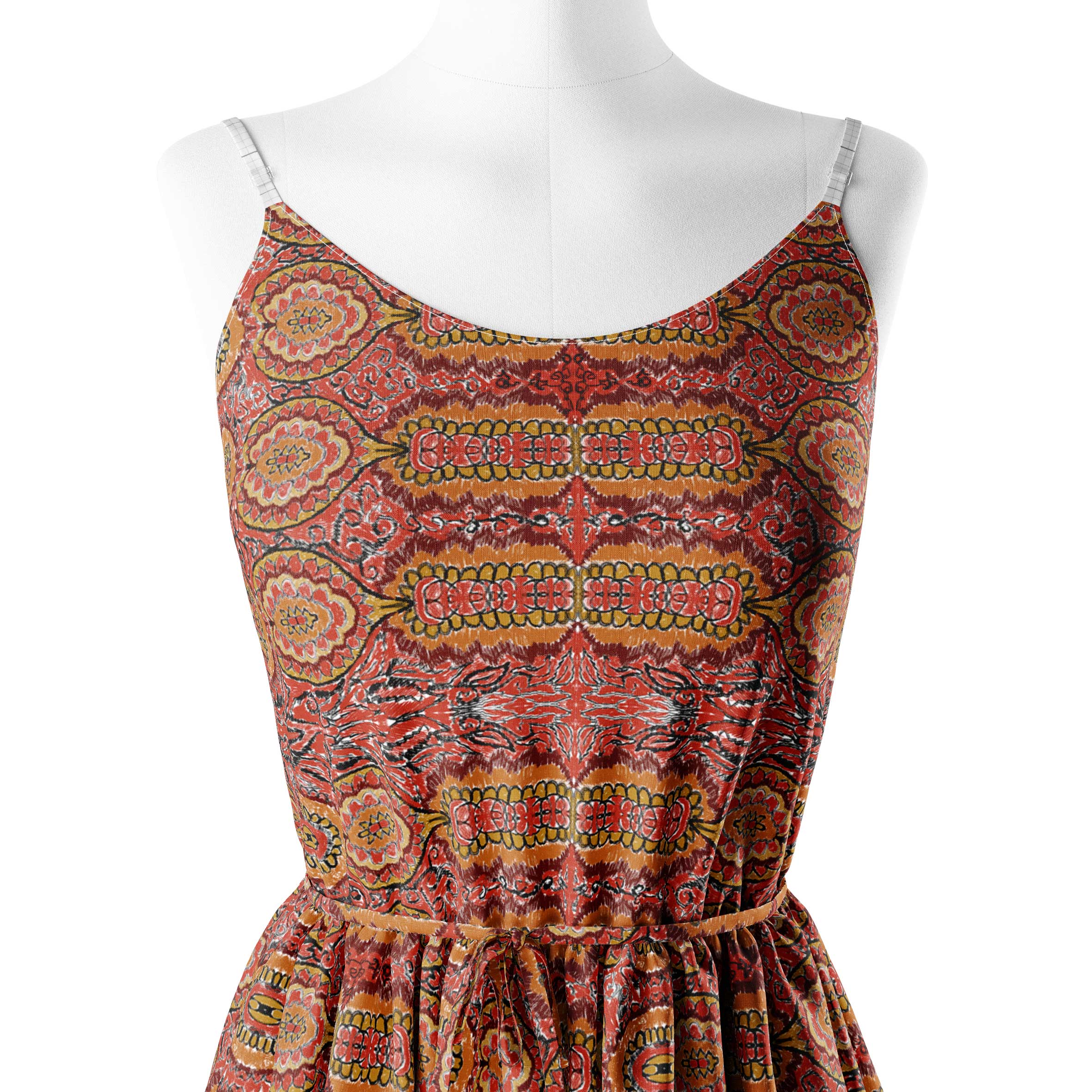 Red black ikat Print Fabric