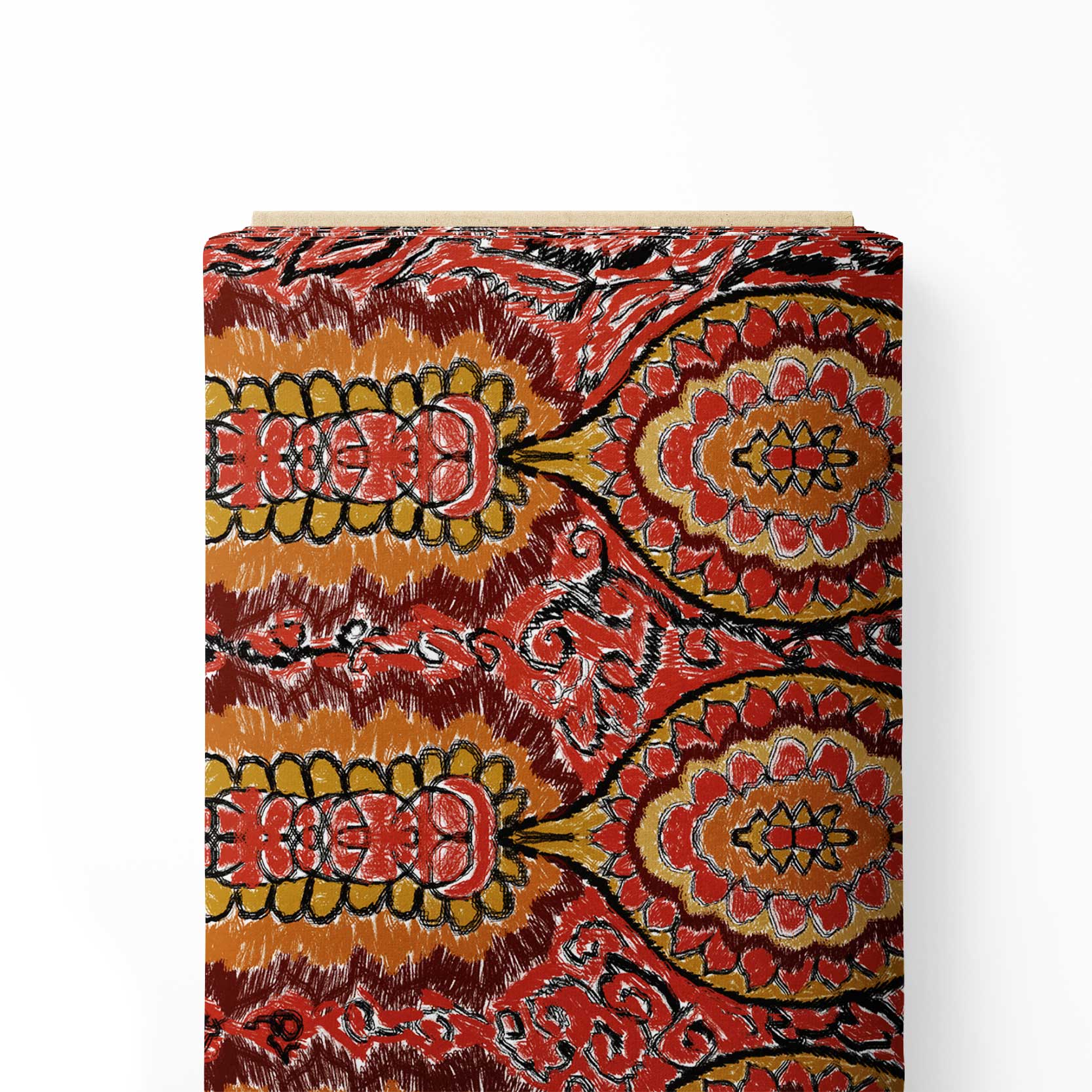 Red black ikat Print Fabric