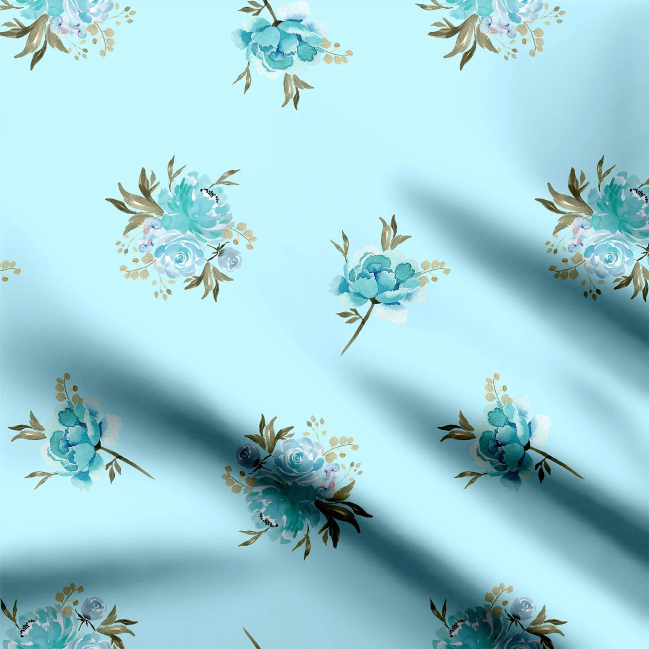 Sky Blue Blooms Print Fabric