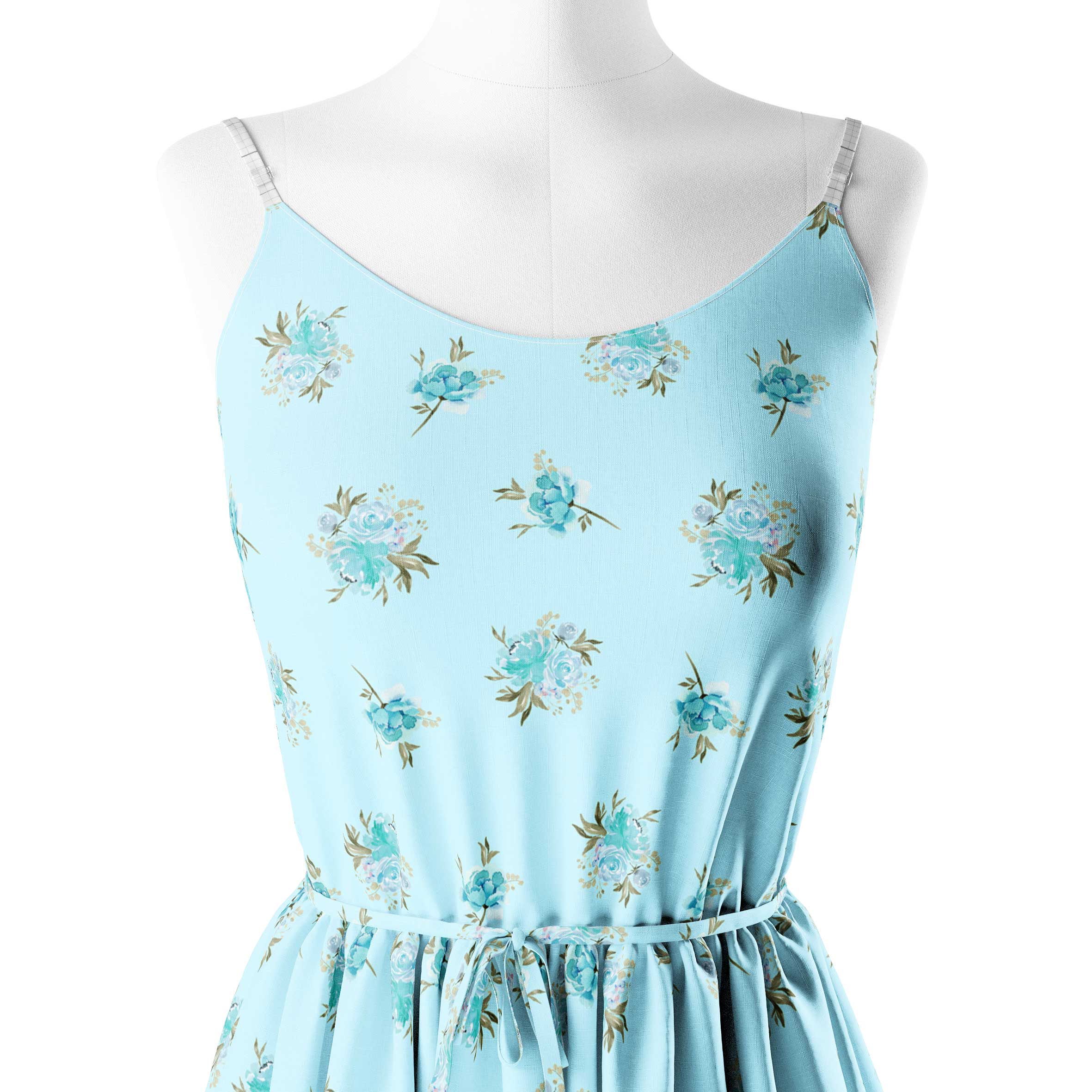 स्काई ब्लू ब्लूम्स प्रिंट फ़ैब्रिक