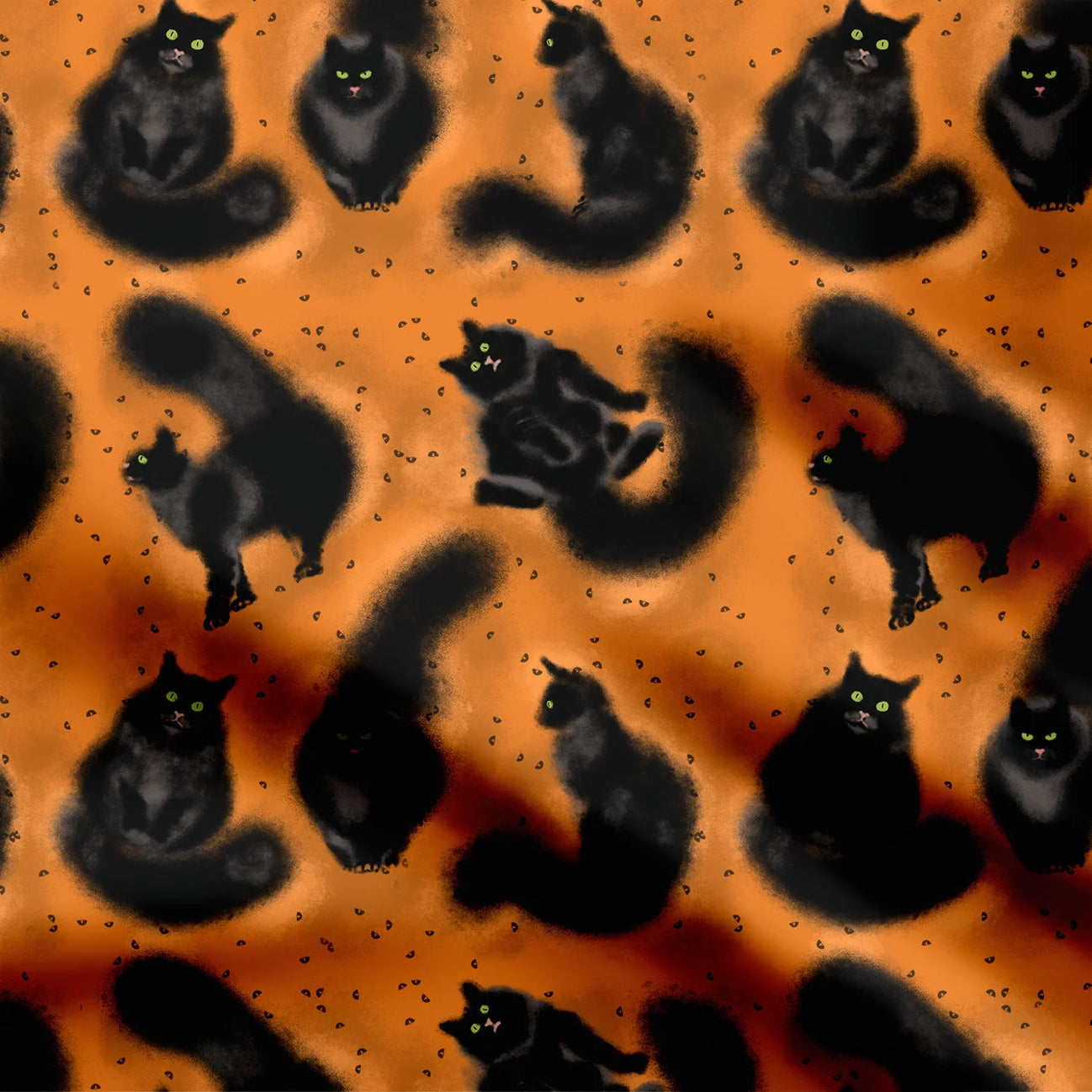 Spooky Cats Orange Rust Print Fabric