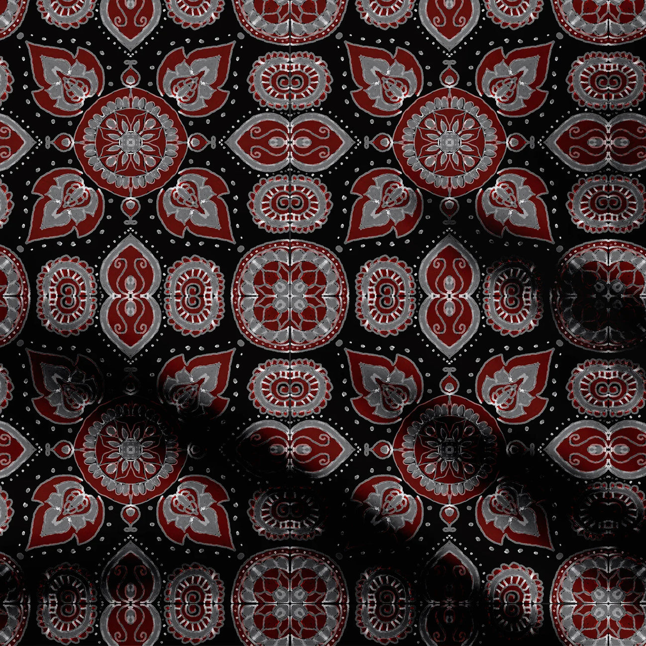 Ajrakha geometry and flower pattern Print Fabric