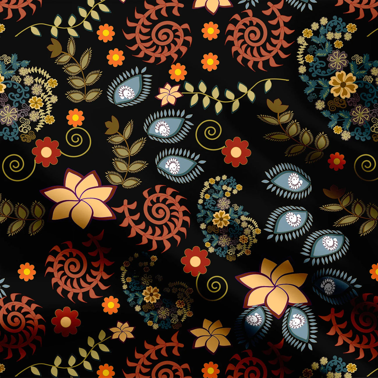 Kalamkari Black 2 Print Fabric