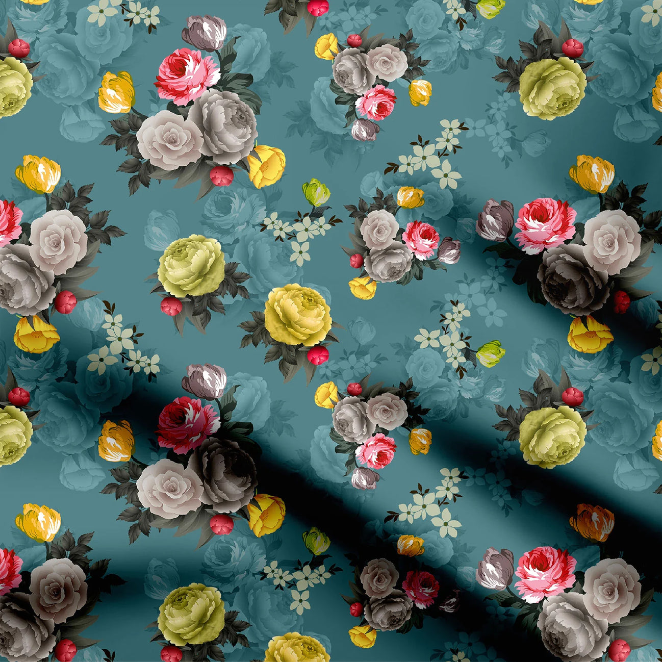 Multicolor rose allover Print Fabric