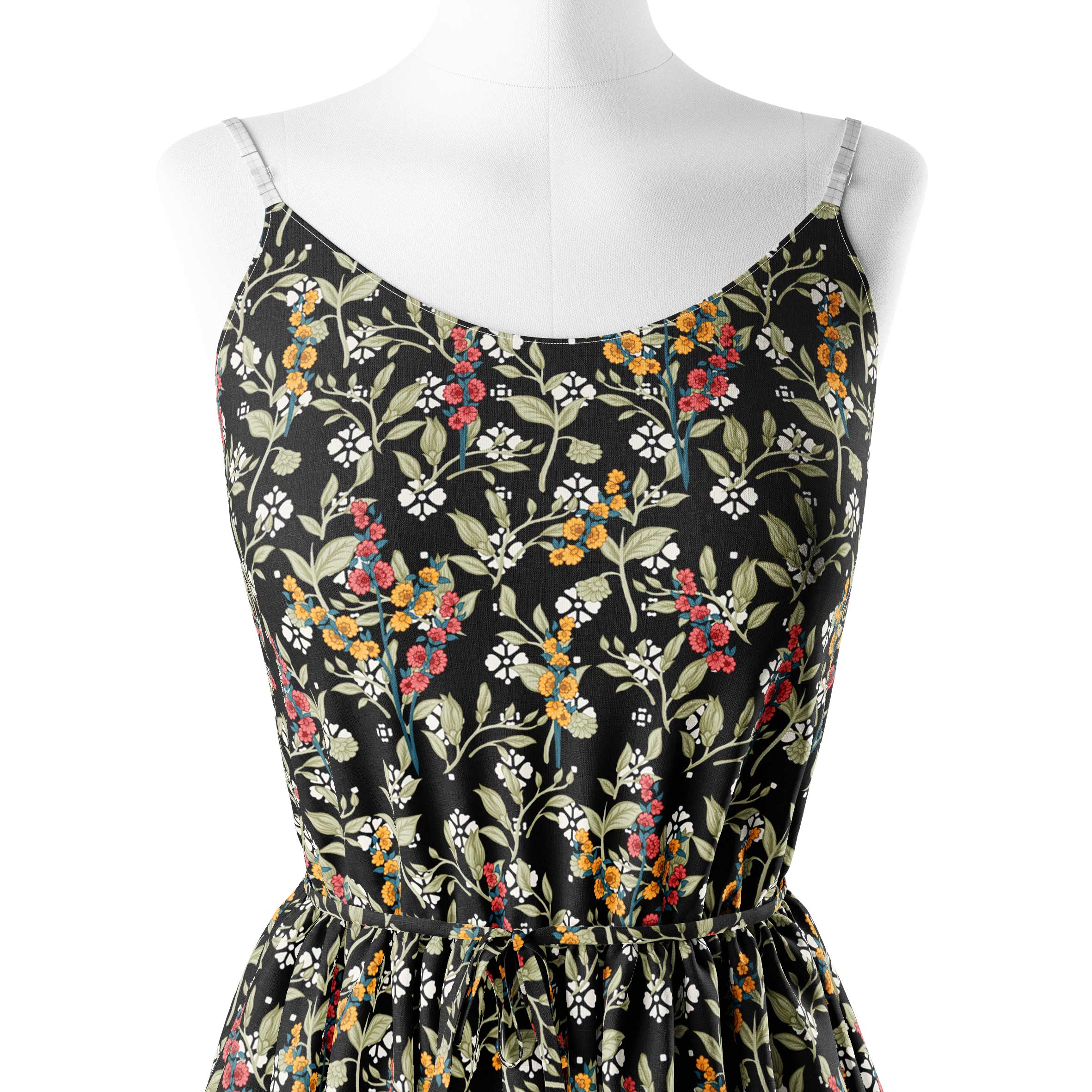 black grounded florala Print Fabric