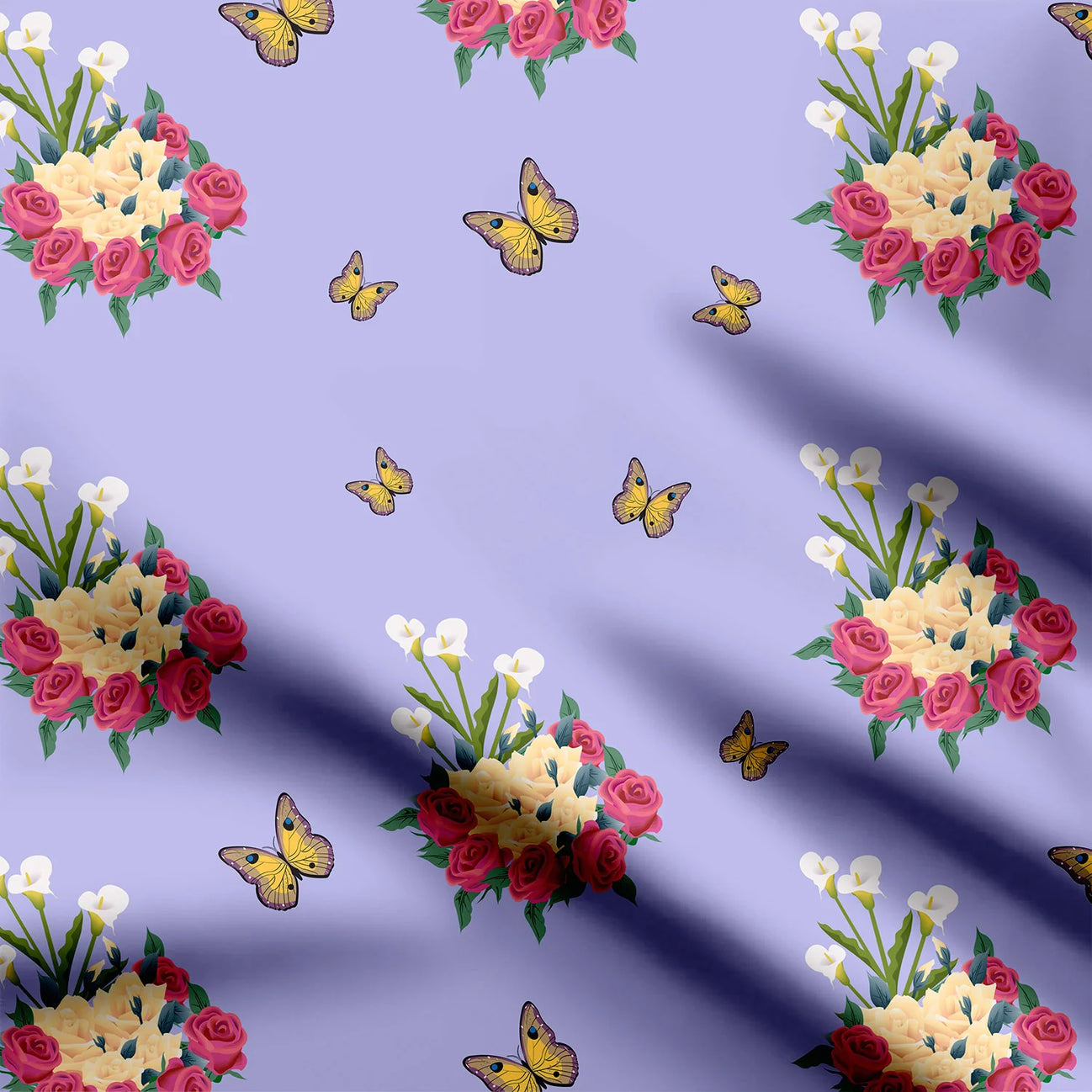 Roses and Peace Lilies 002 Print Fabric