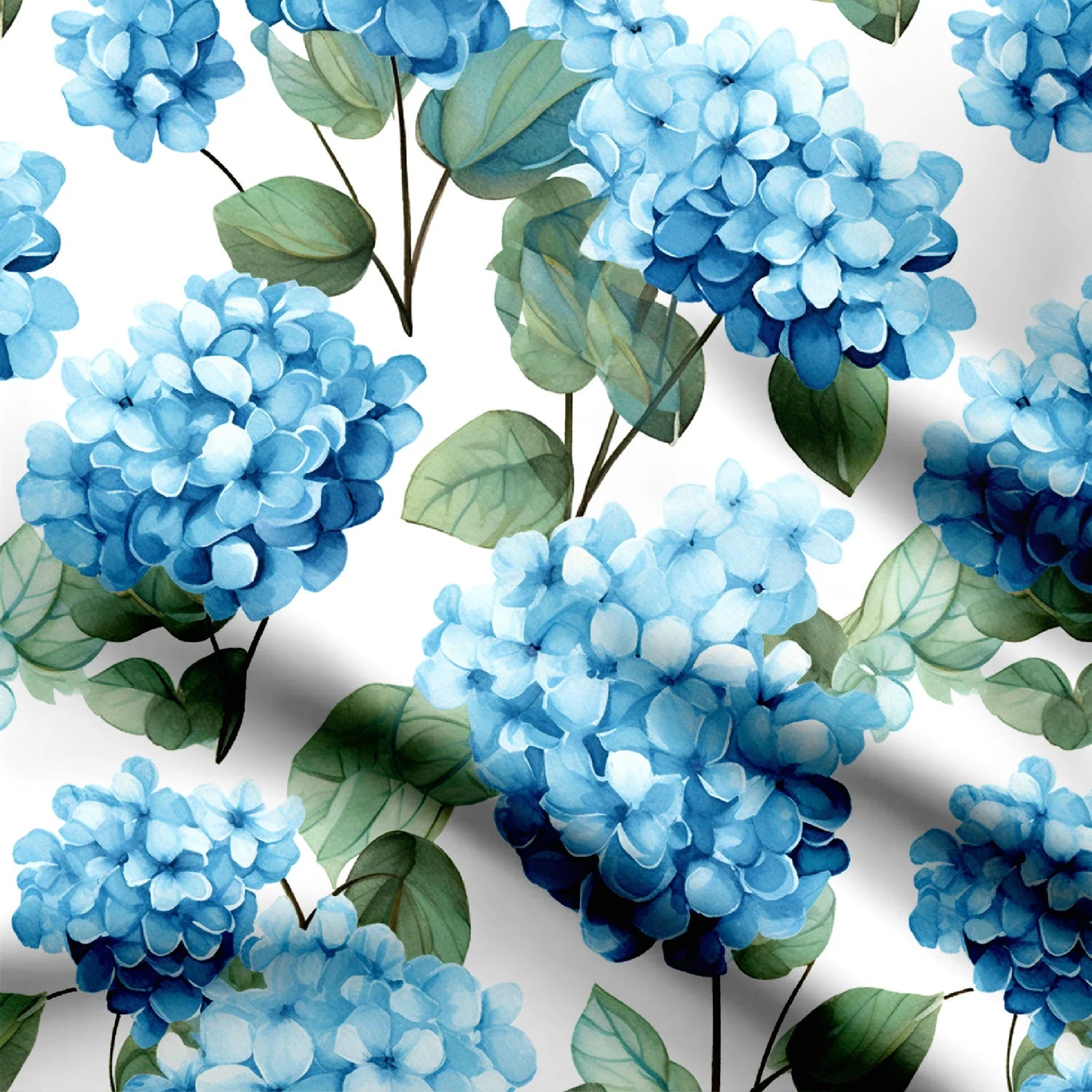 Blue hygrangea flower Print Fabric