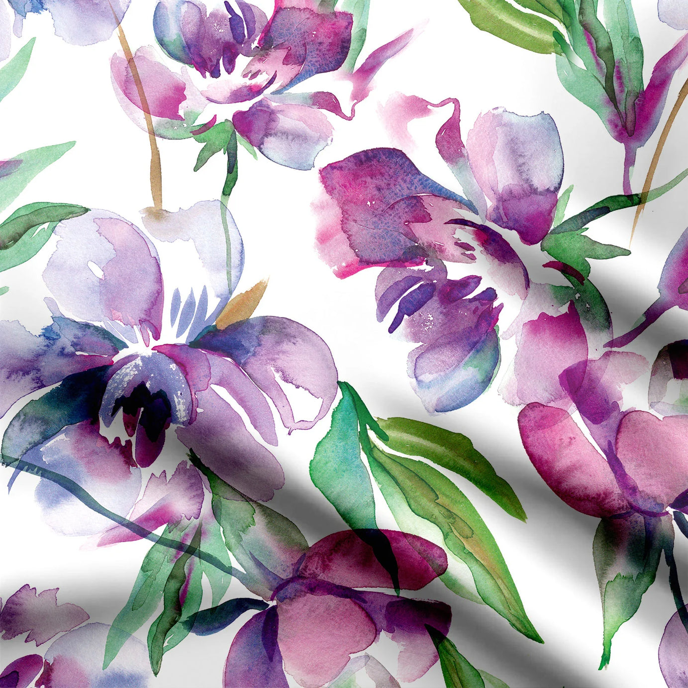 Water effect unique purple floral Print Fabric