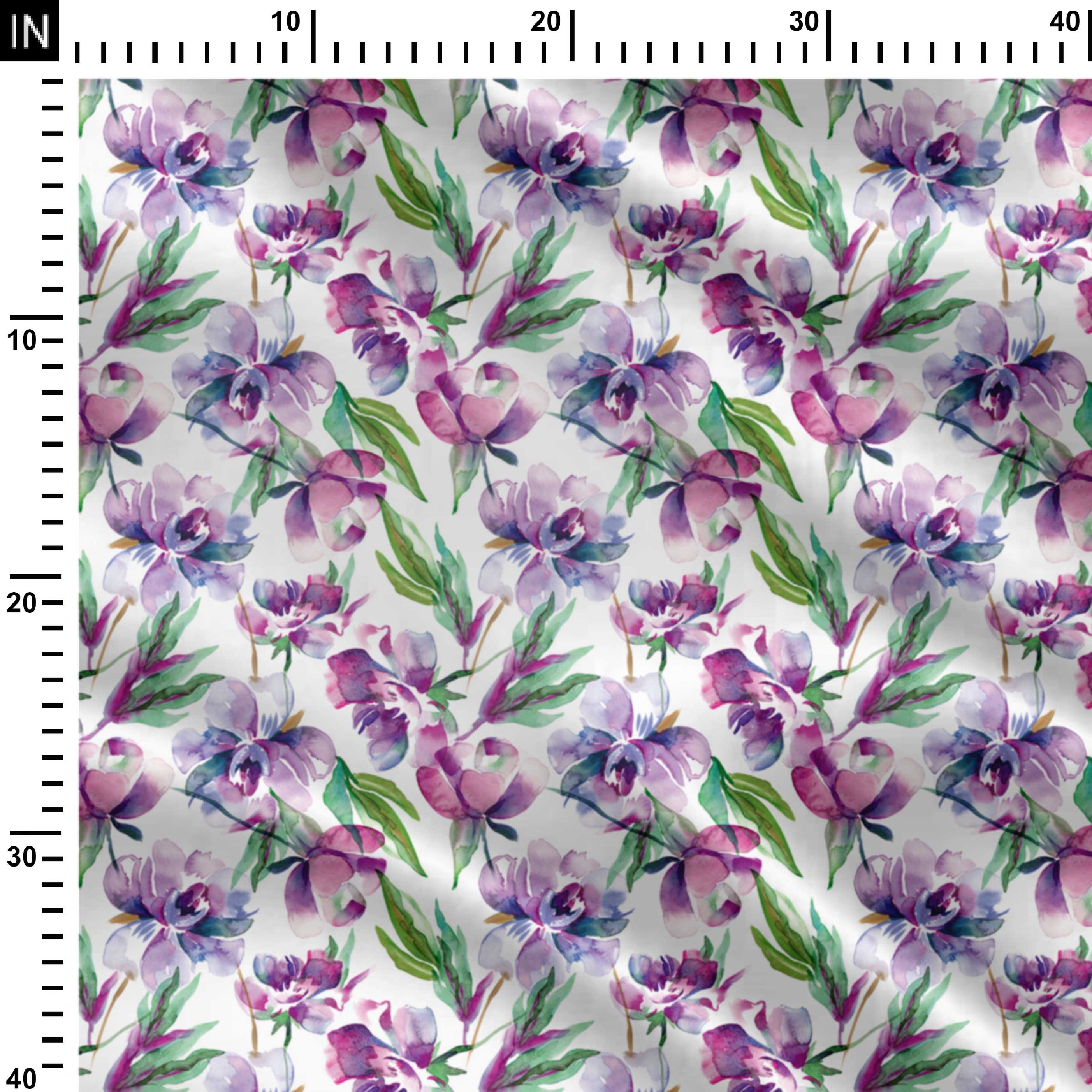 Water effect unique purple floral Print Fabric