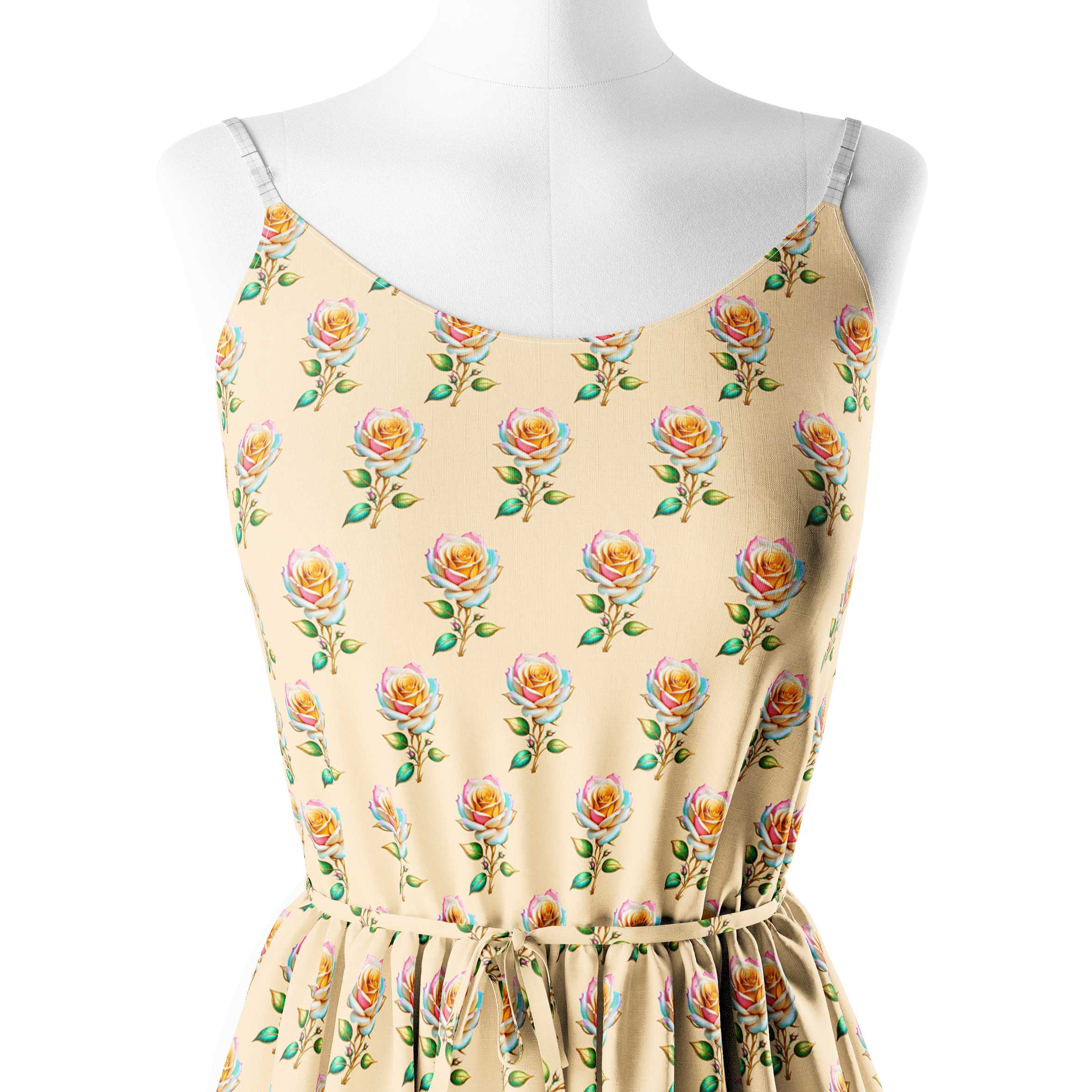 Beige Flower Print Fabric