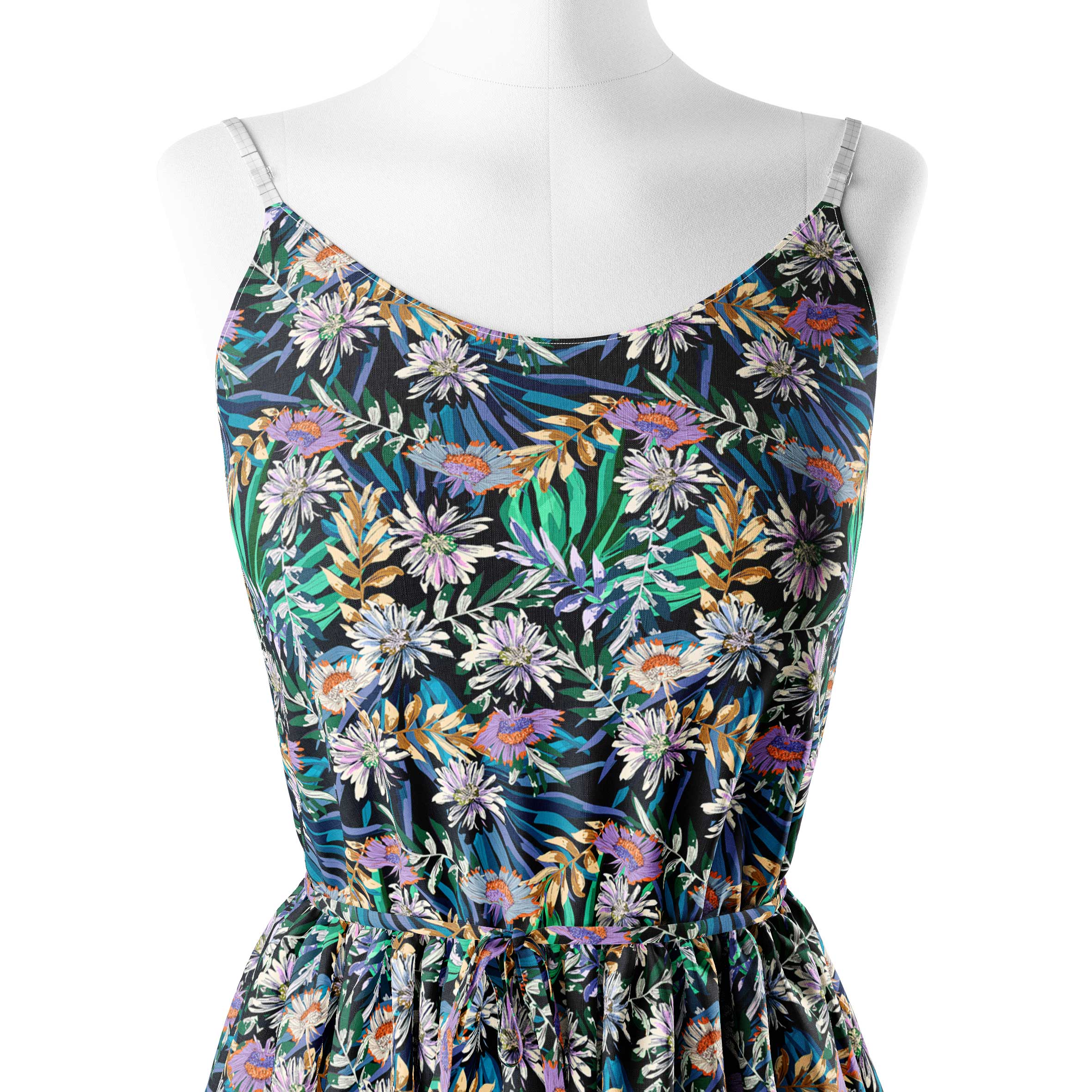 सूरजमुखी के साथ बहु पत्ती प्रिंट कपड़ा