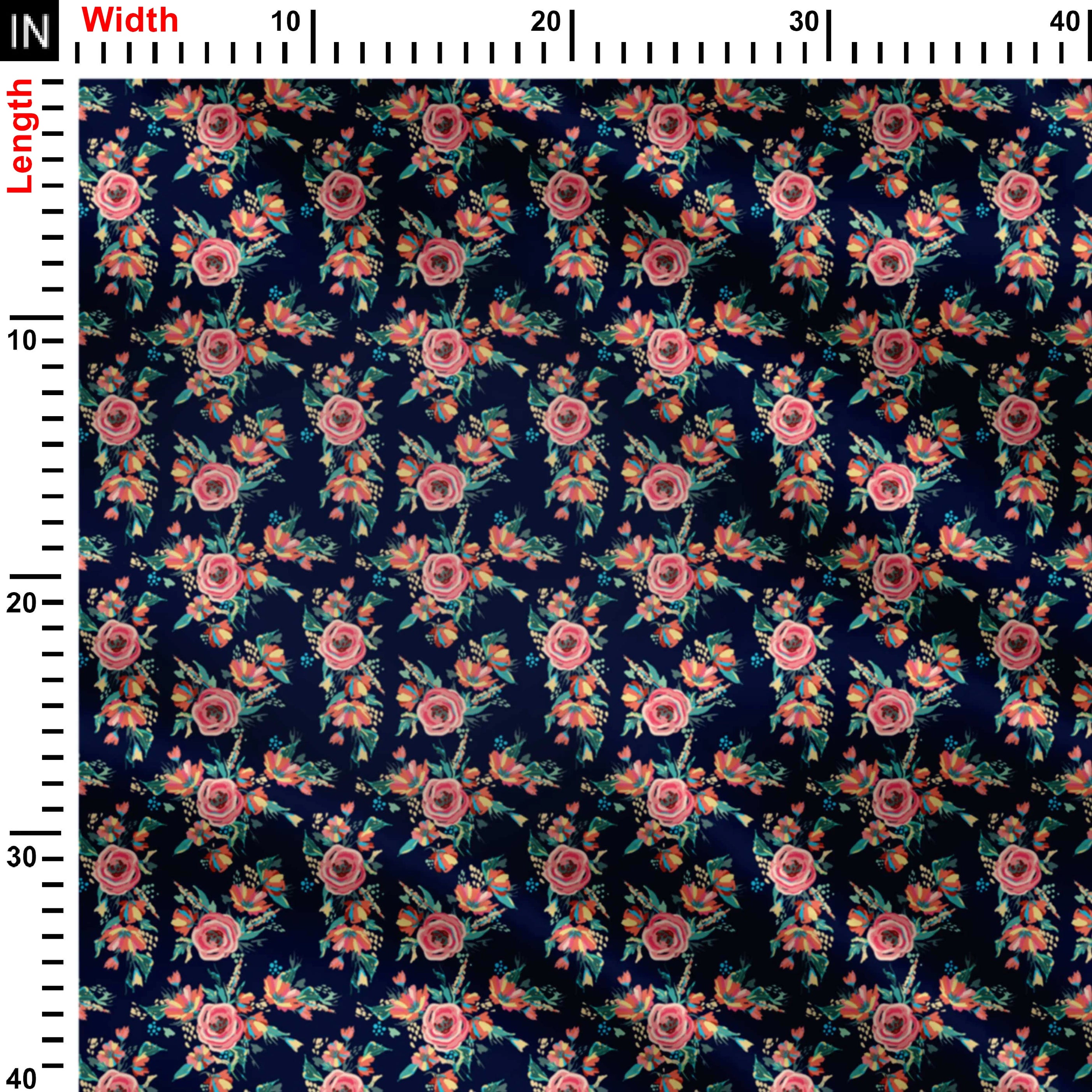 Water color rose allover Print Fabric