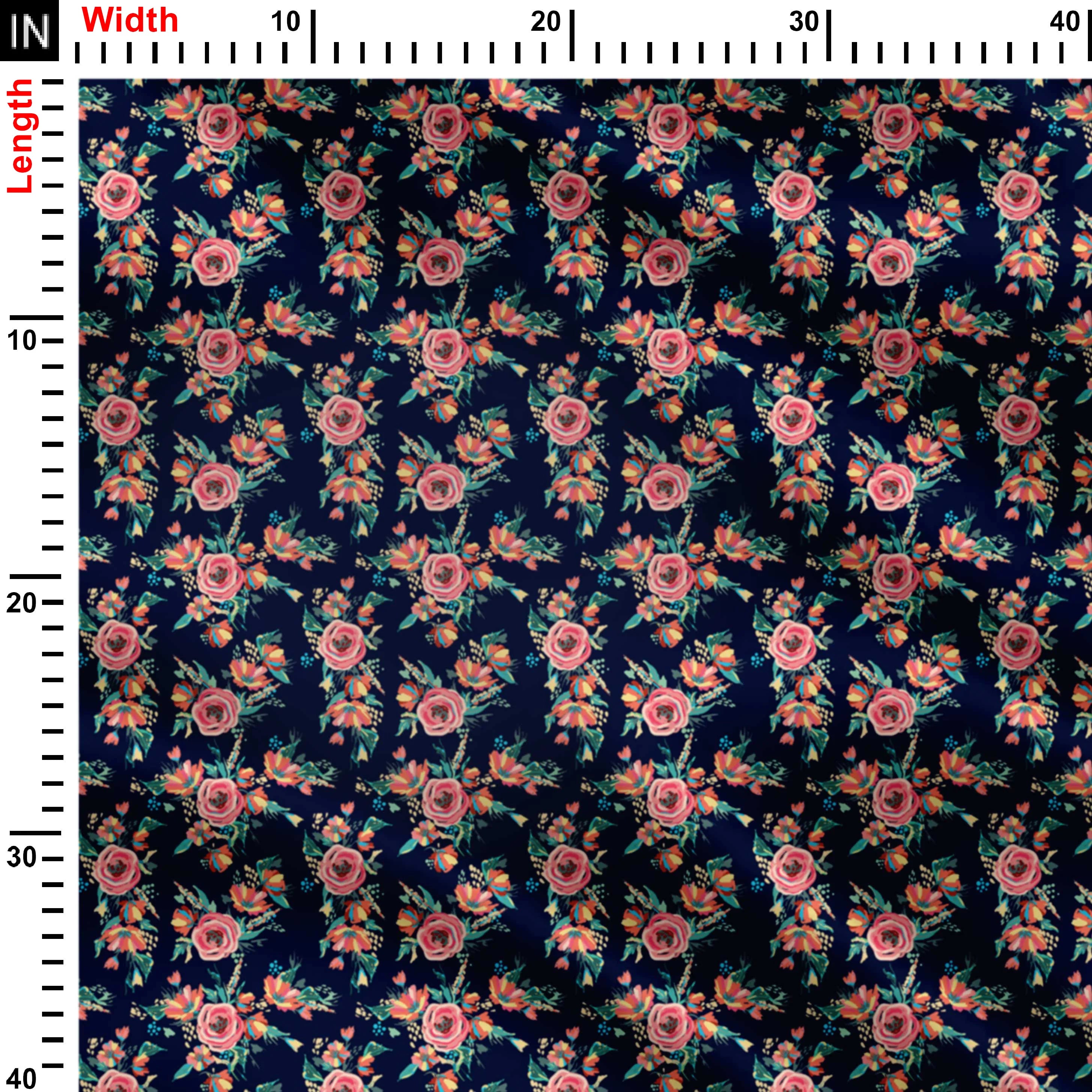 Water color rose allover Print Fabric