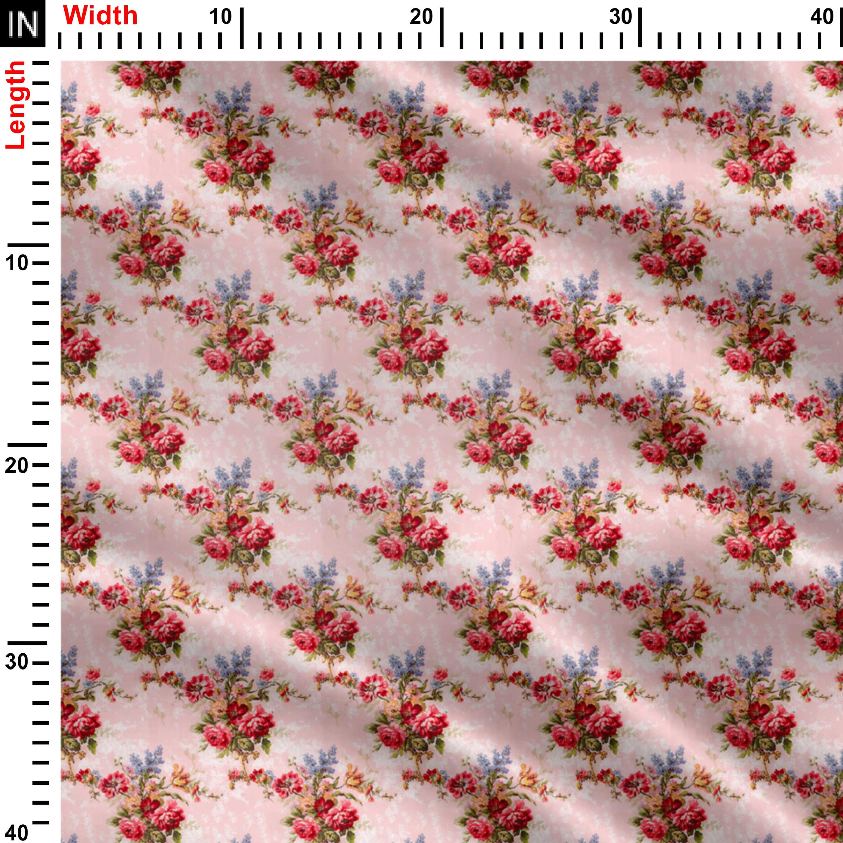 Red Rose Water Brush Print Fabric