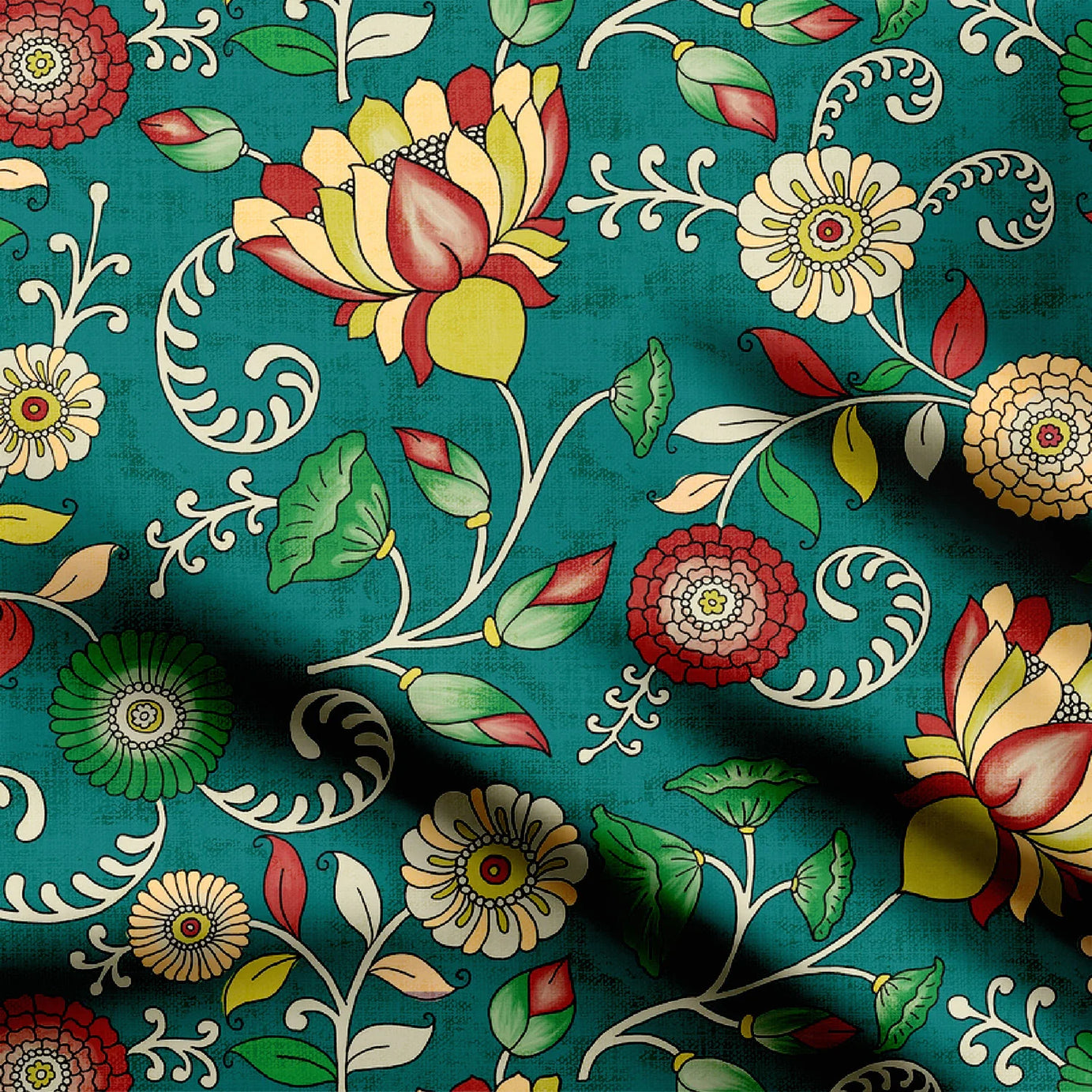 green ground kalamkari Print Fabric