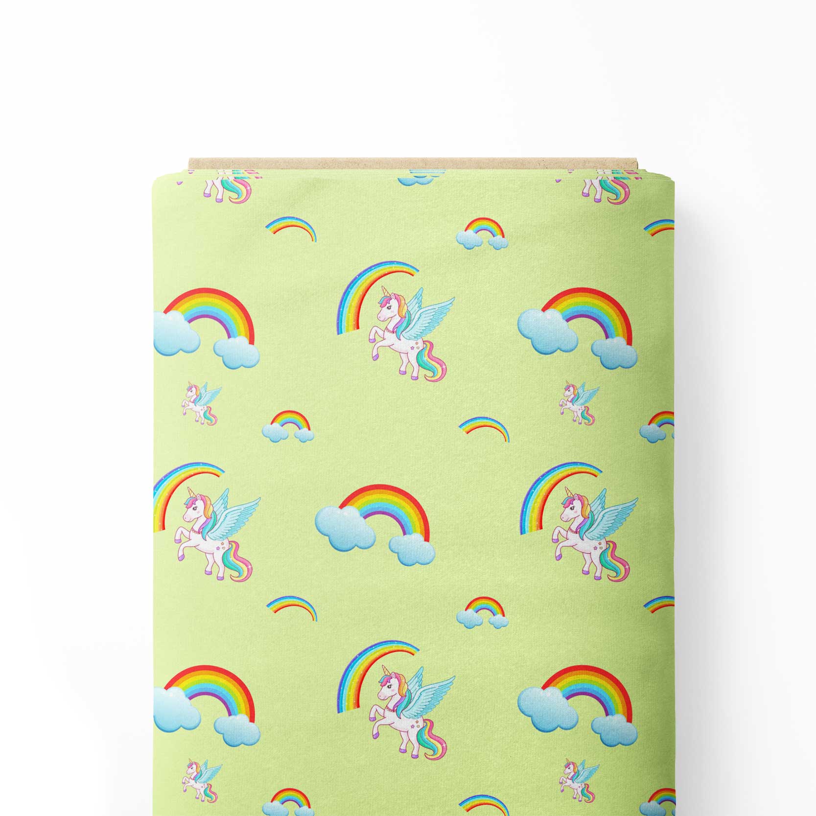 Light Green Rainbow & Unicorn Print Fabric