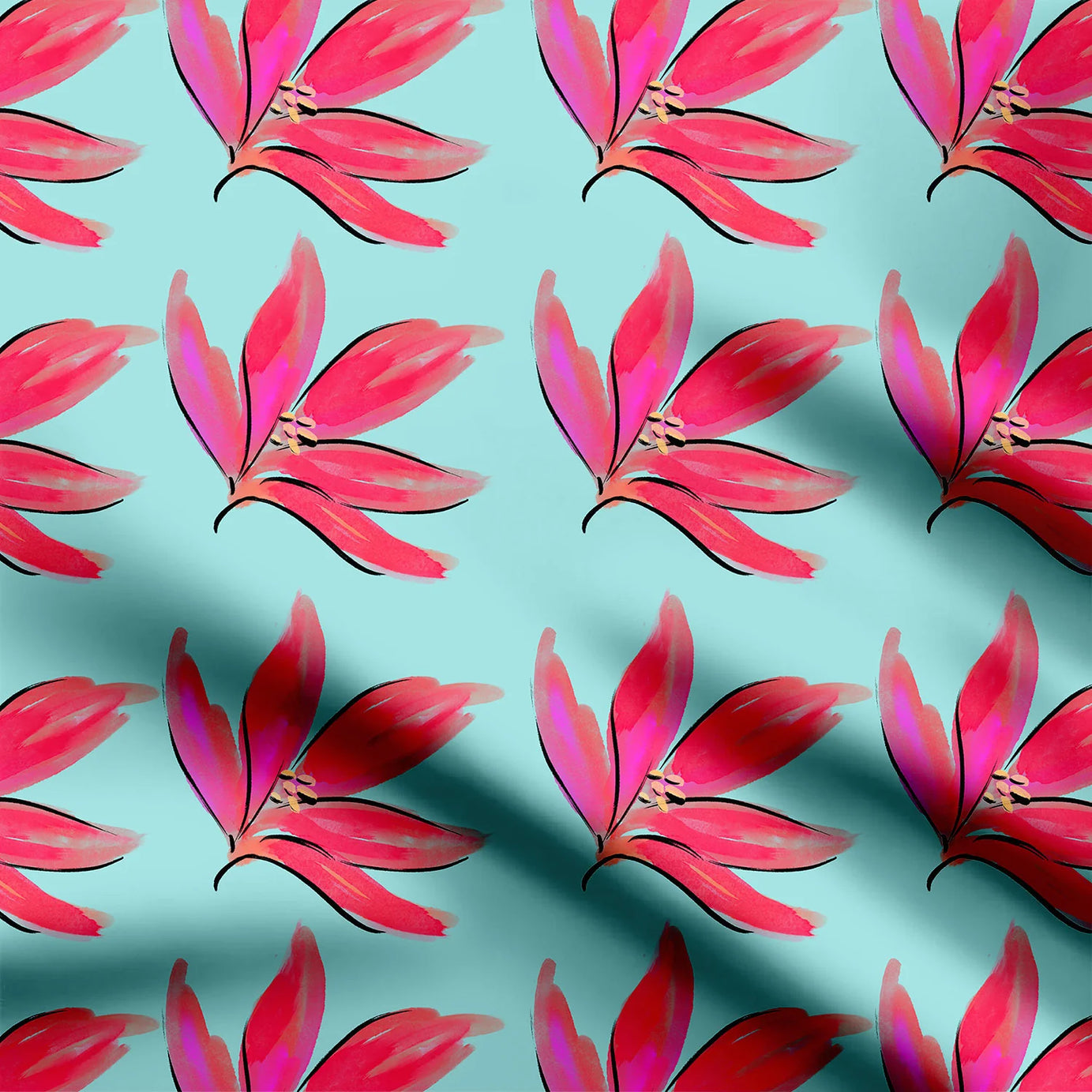 Pink Leaves Abstract Print Fabric