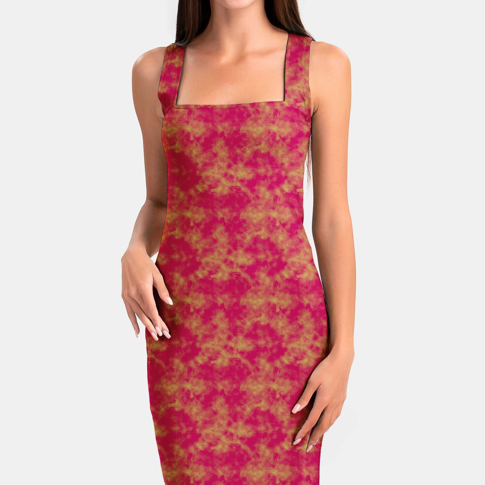 Դեղին և վարդագույն Tie Dye Print Fabric