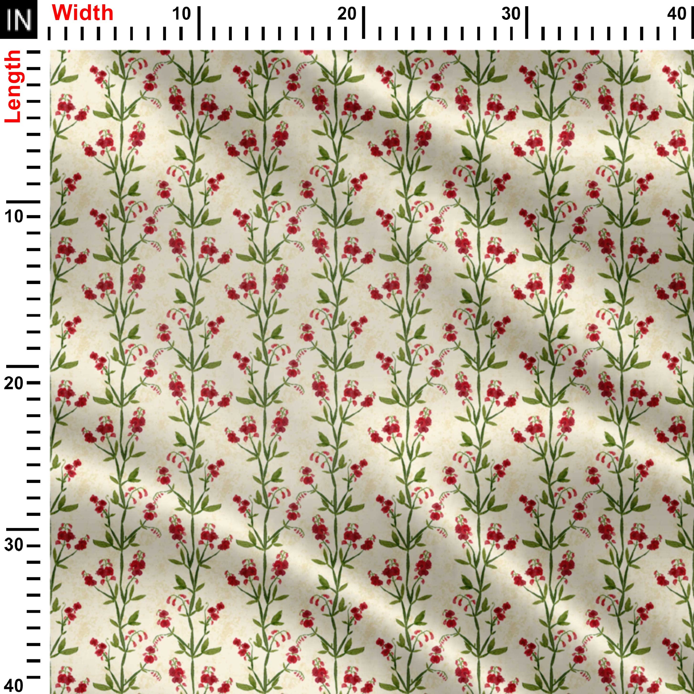 Trailing Pink Sweet Pea Flowers Print Fabric
