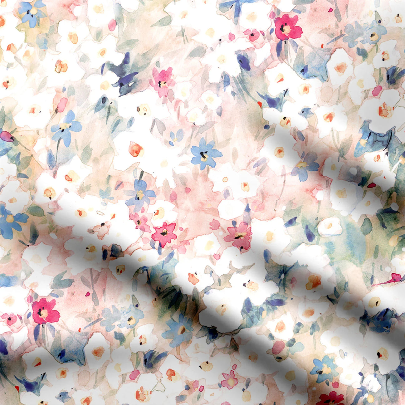 Watercolor mini flowers Print Fabric