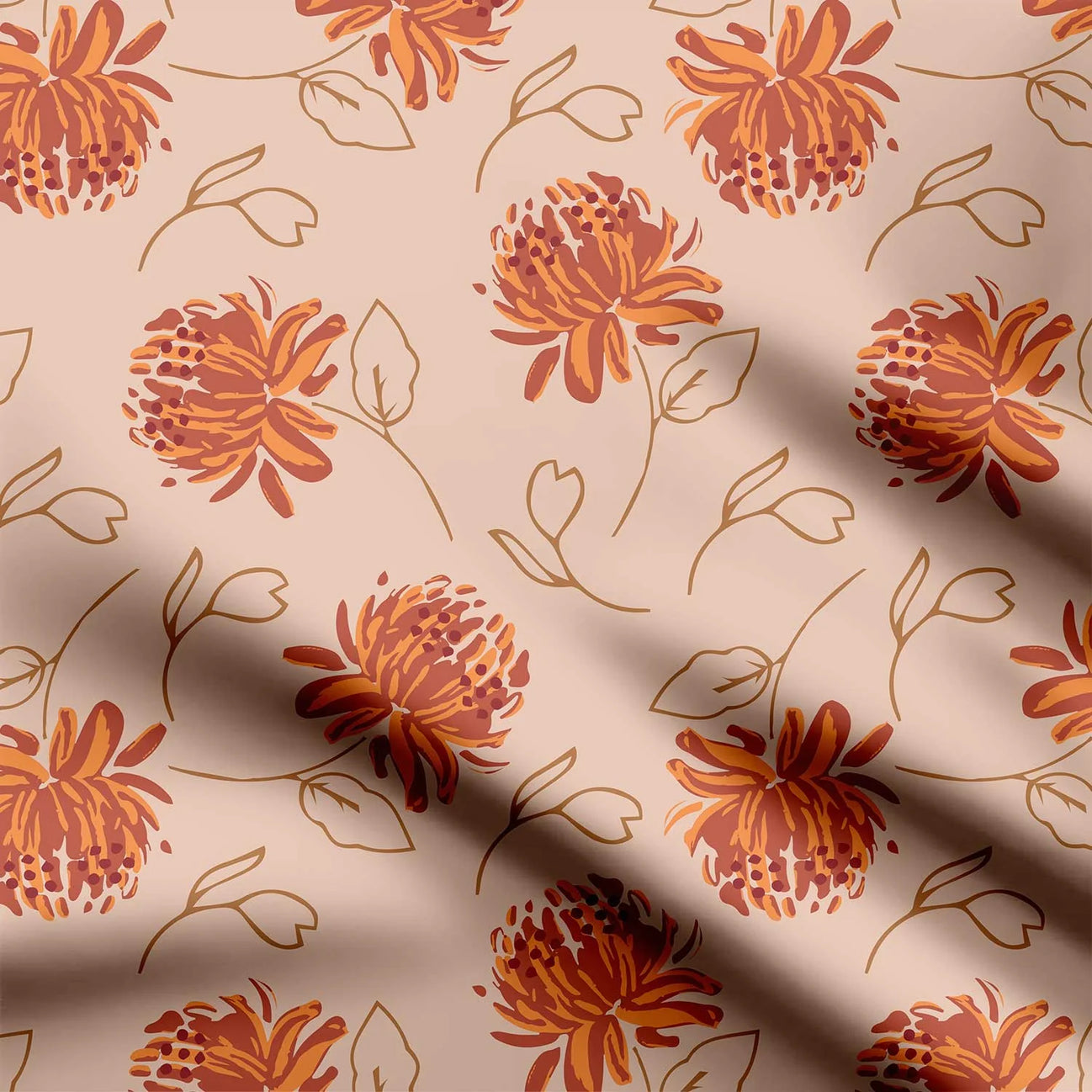 Orange Phool Print Fabric