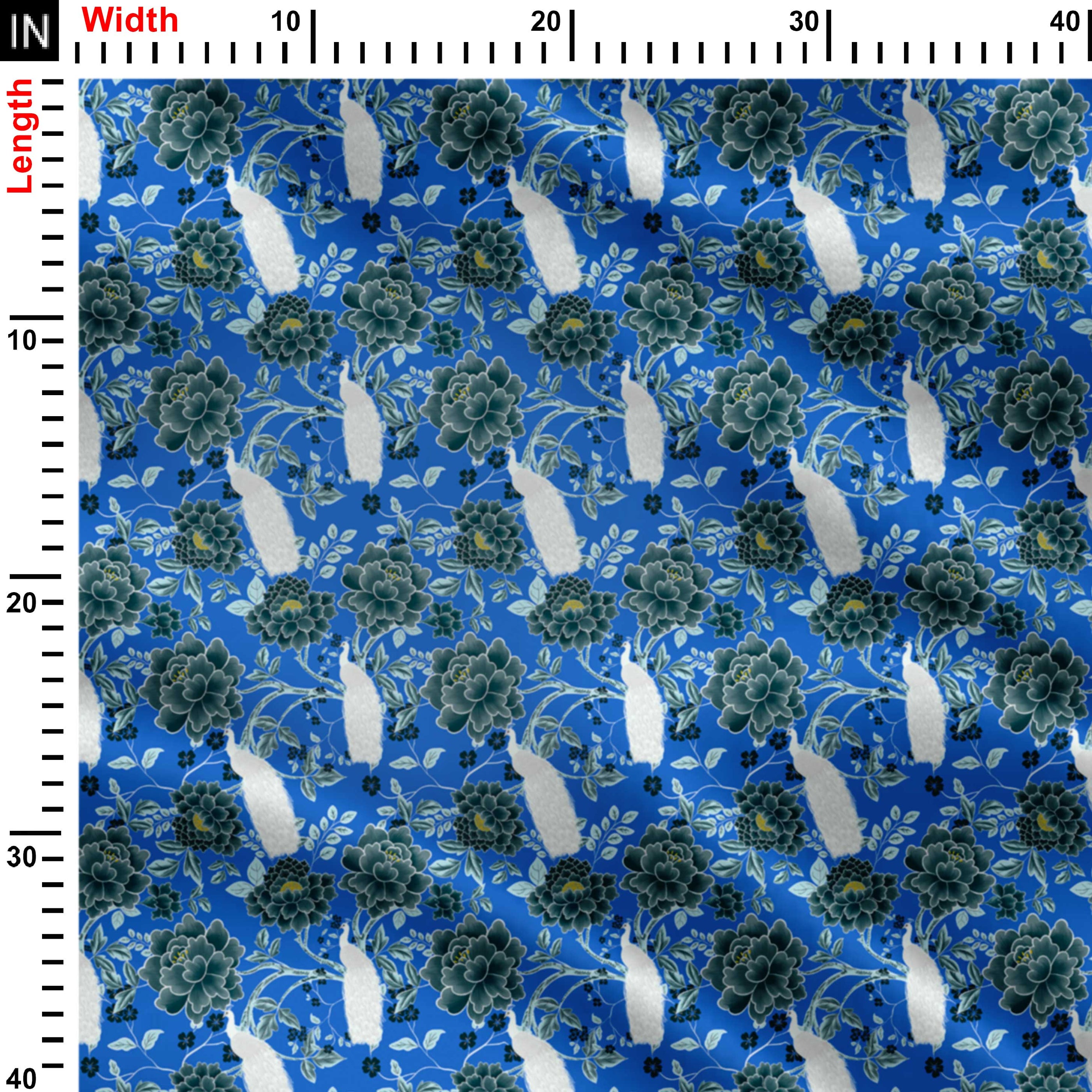 White peacock with chinoiserie Print Fabric