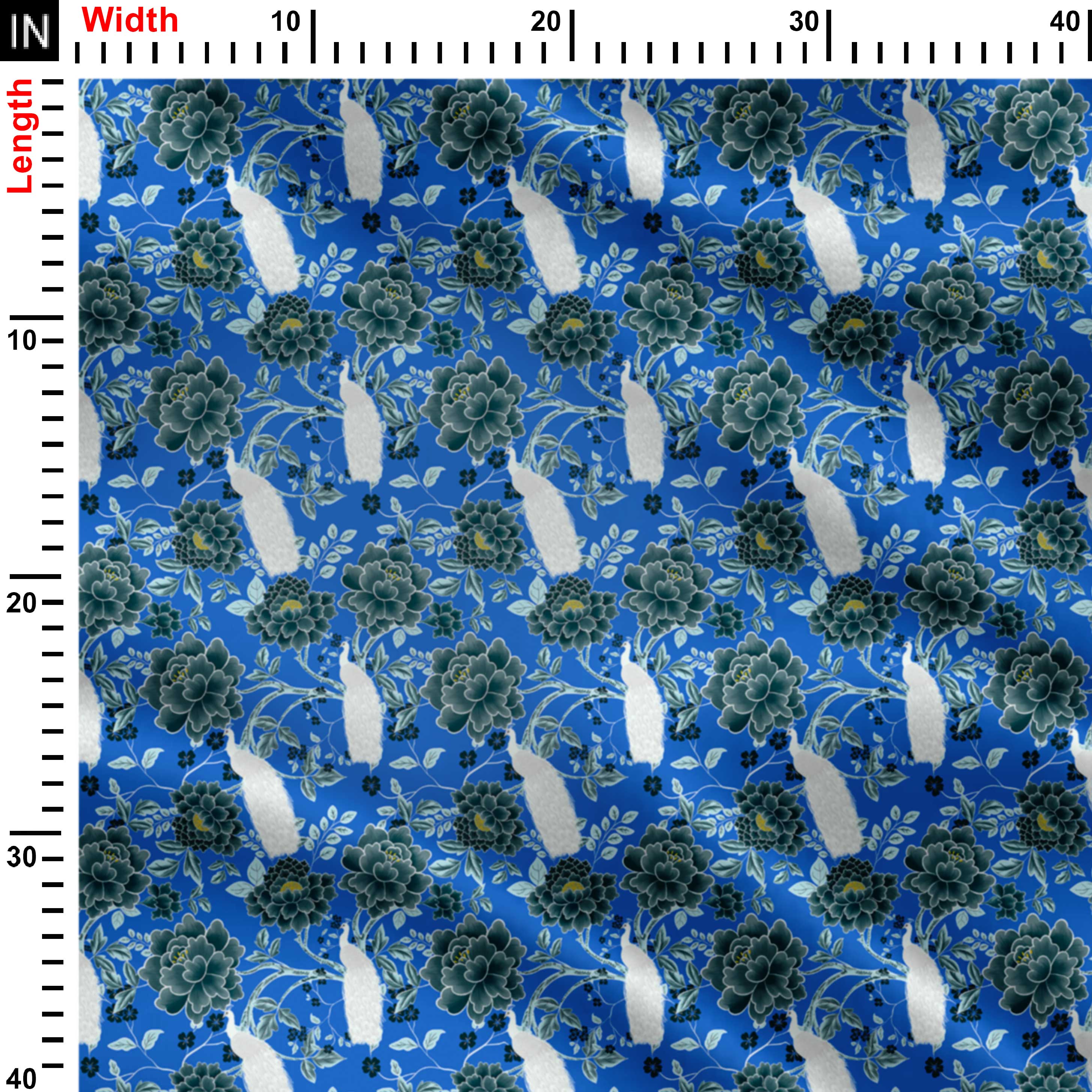 White peacock with chinoiserie Print Fabric